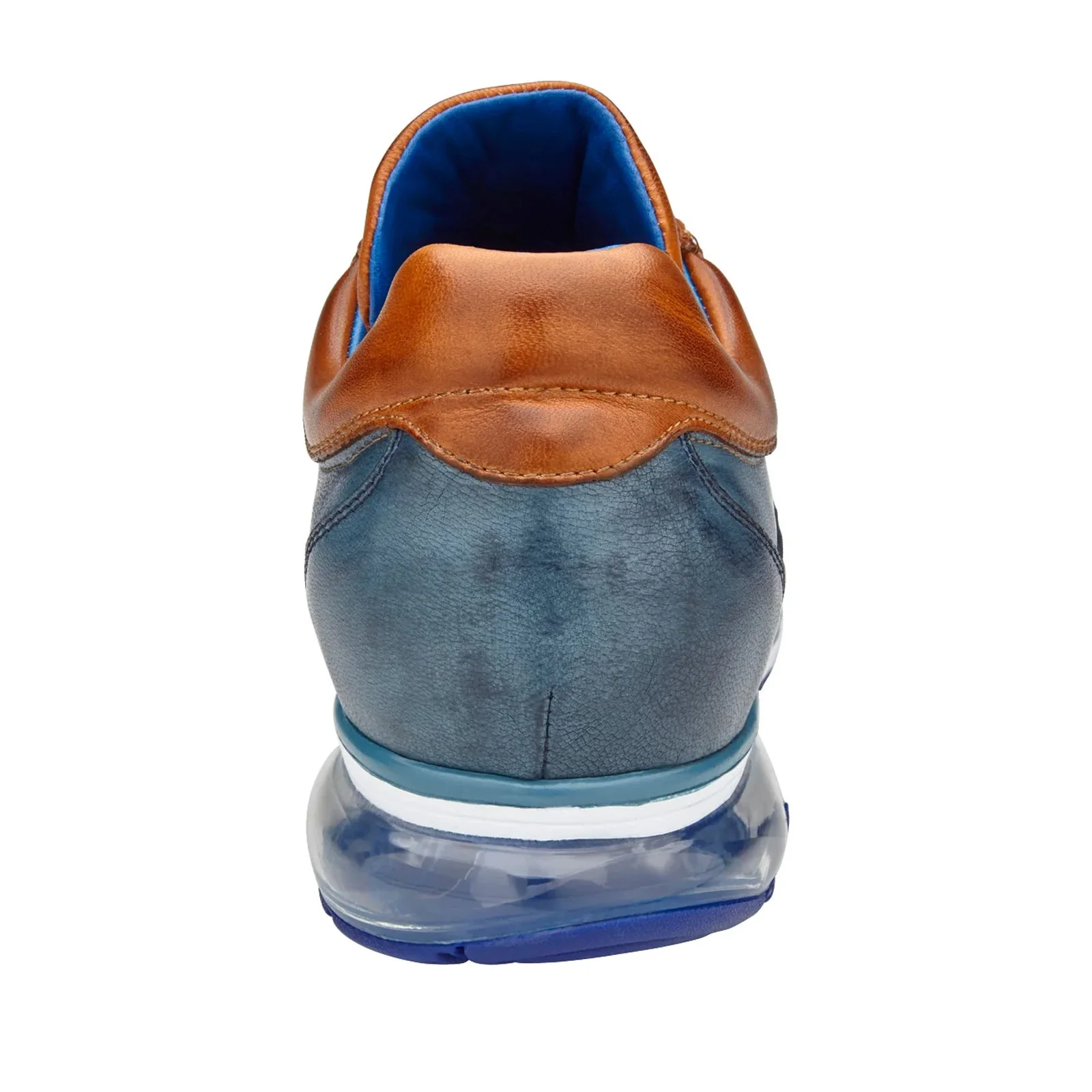 Men's Belvedere Flash Calf & Ostrich Leg Sneaker in Camel & Blue - Image 5