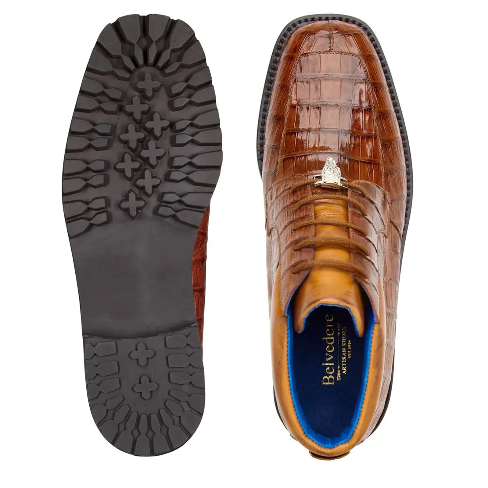 Men's Belvedere Gallardo Caiman Crocodile Dress Hiker Boot in Sport Rust - Image 3