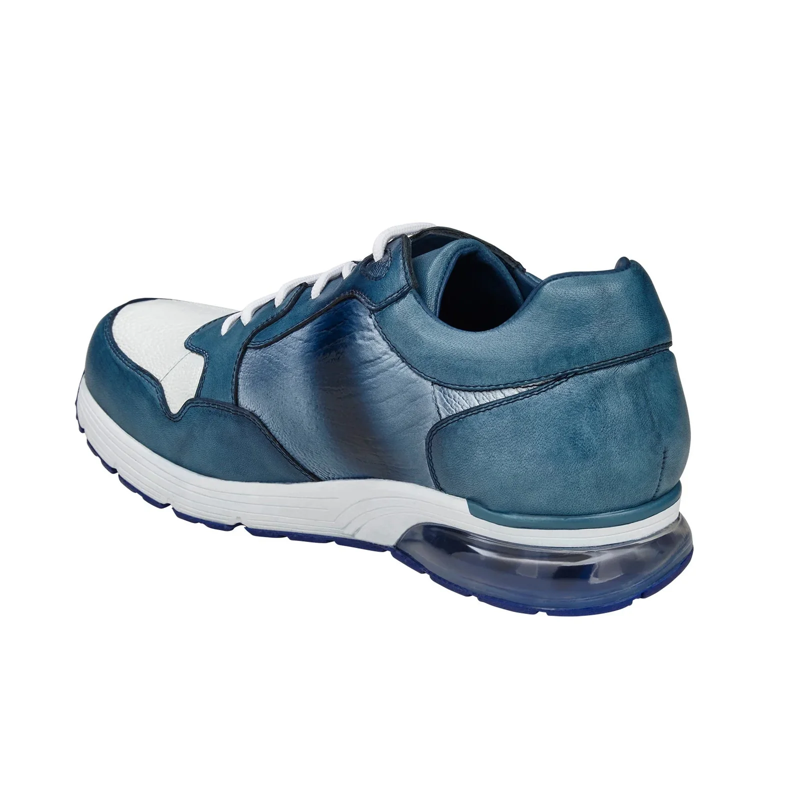 Men's Belvedere Gino Ostrich Leg & Italian Calf Leather Dress Sneaker in Blue & White - Image 3