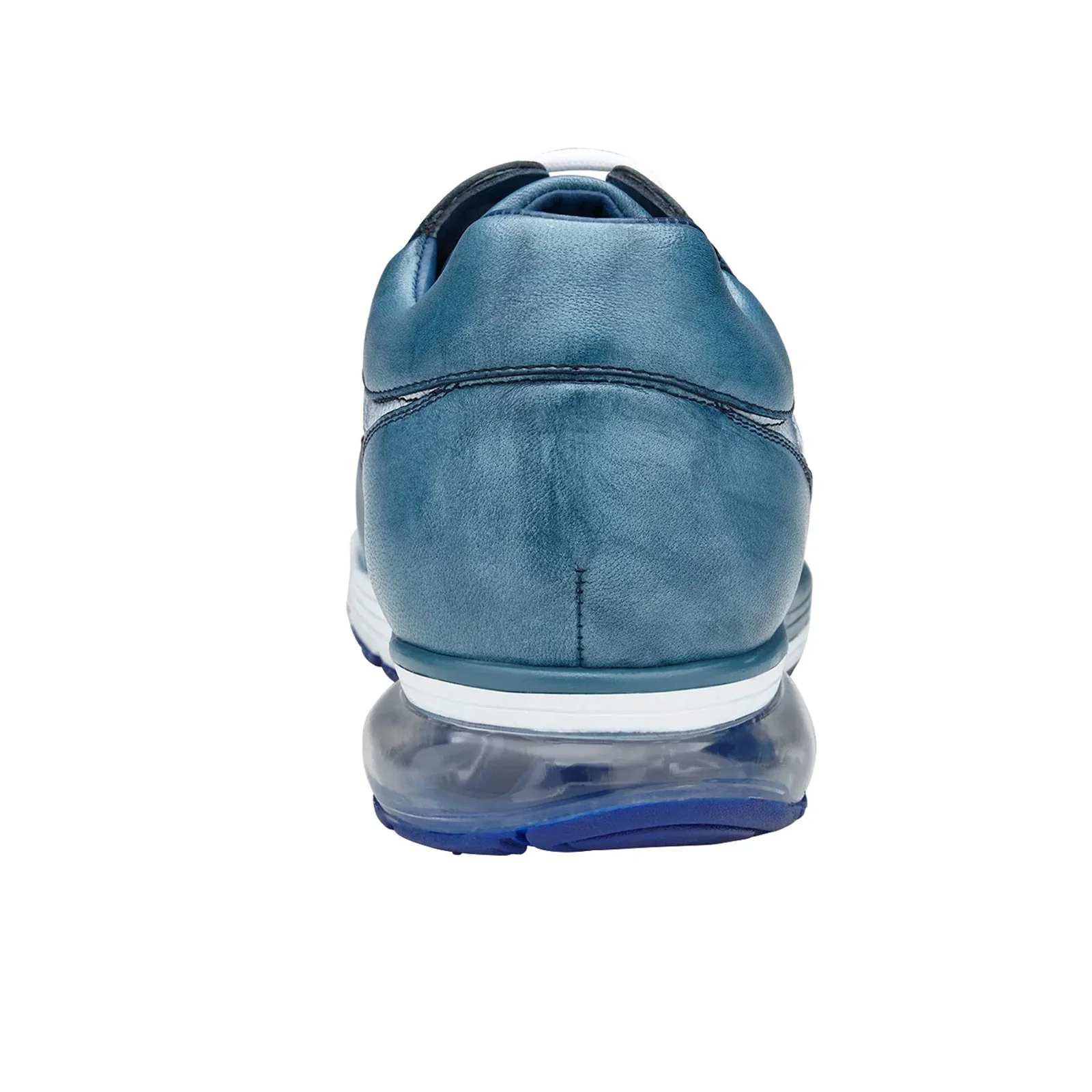 Men's Belvedere Gino Ostrich Leg & Italian Calf Leather Dress Sneaker in Blue & White - Image 4
