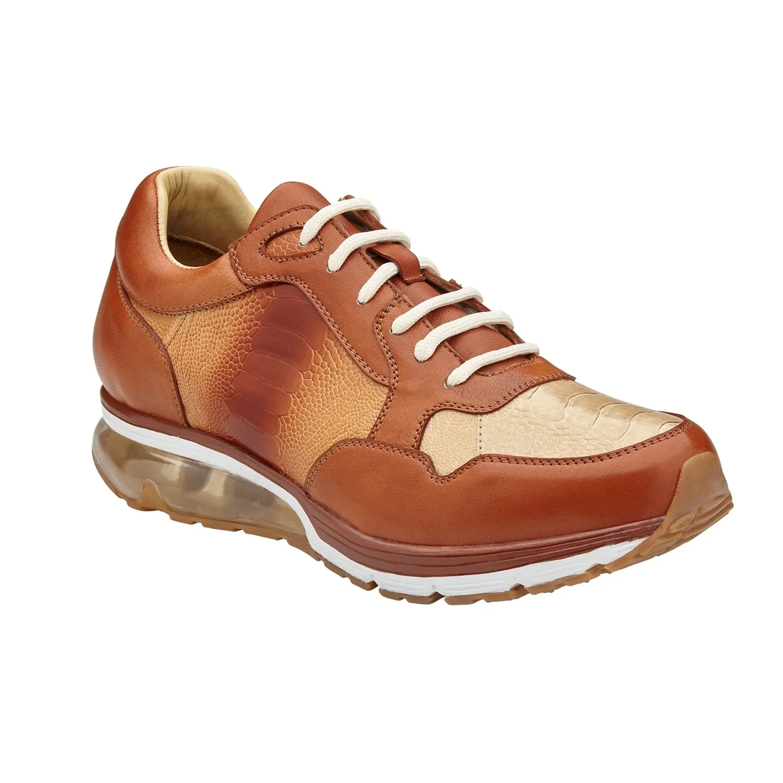 Men's Belvedere Gino Ostrich Leg & Italian Calf Leather Dress Sneaker in Brandy & Bone - Image 2