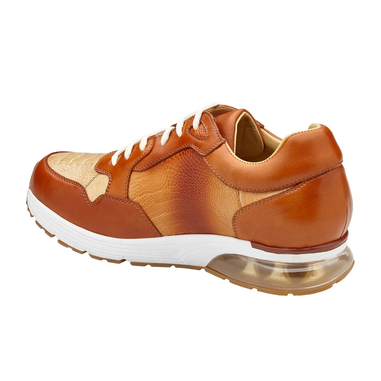 Men's Belvedere Gino Ostrich Leg & Italian Calf Leather Dress Sneaker in Brandy & Bone - Image 3