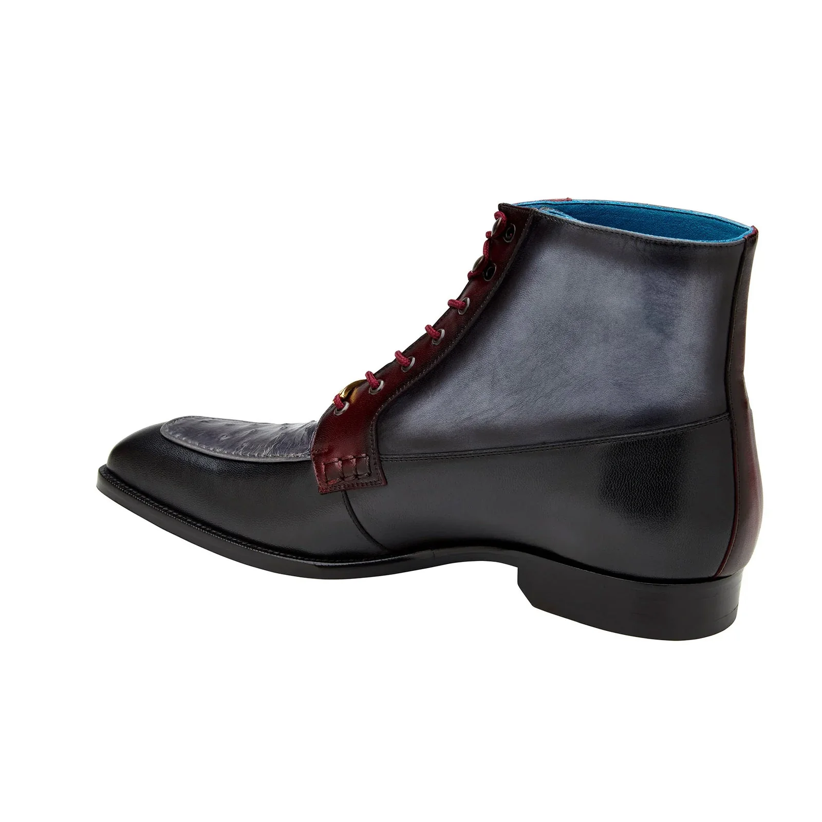 Men's Belvedere Greco Ostrich Quill & Italian Leather Dress Boot in Black & Burgundy - Image 3