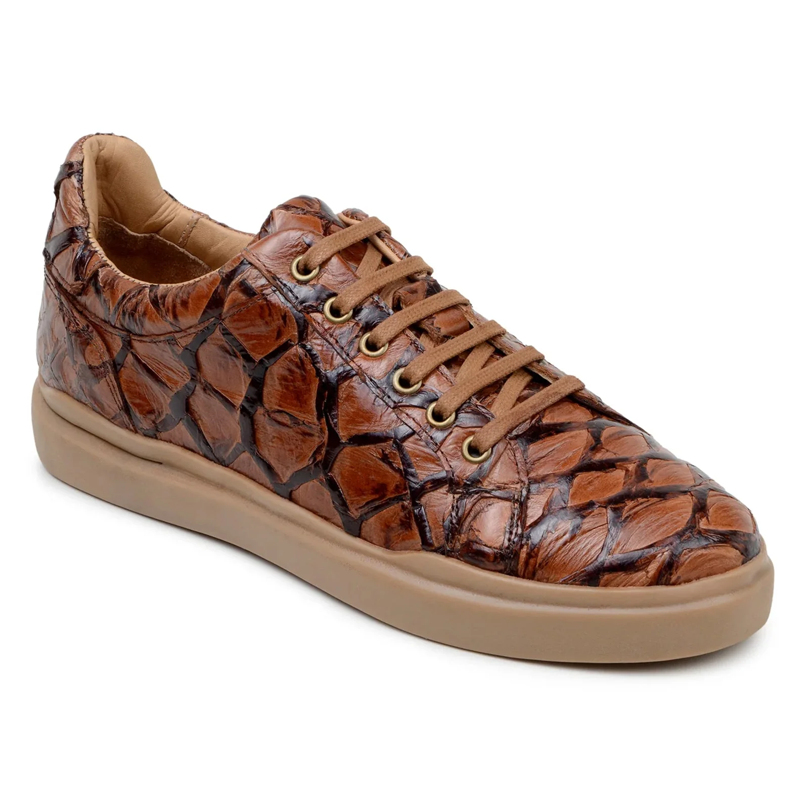 Men's Belvedere Kingstone Genuine Pirarucu Dress Sneaker in Almond Tan - Image 2