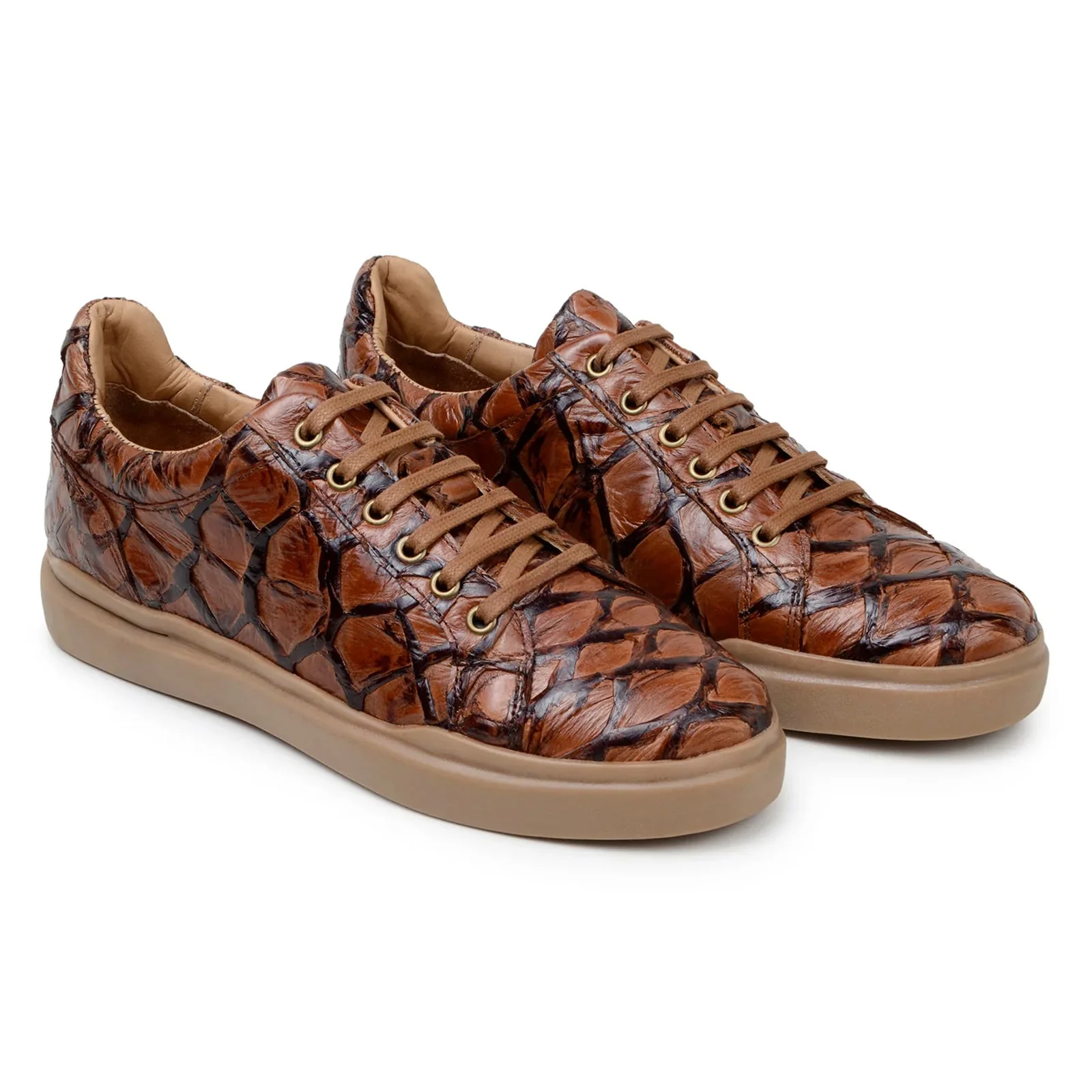 Men's Belvedere Kingstone Genuine Pirarucu Dress Sneaker in Almond Tan - Image 3