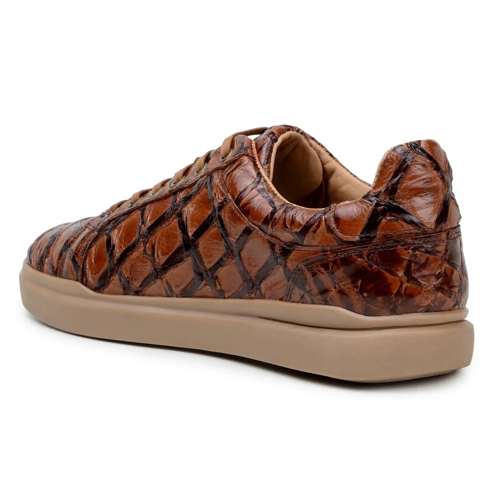Men's Belvedere Kingstone Genuine Pirarucu Dress Sneaker in Almond Tan - Image 4