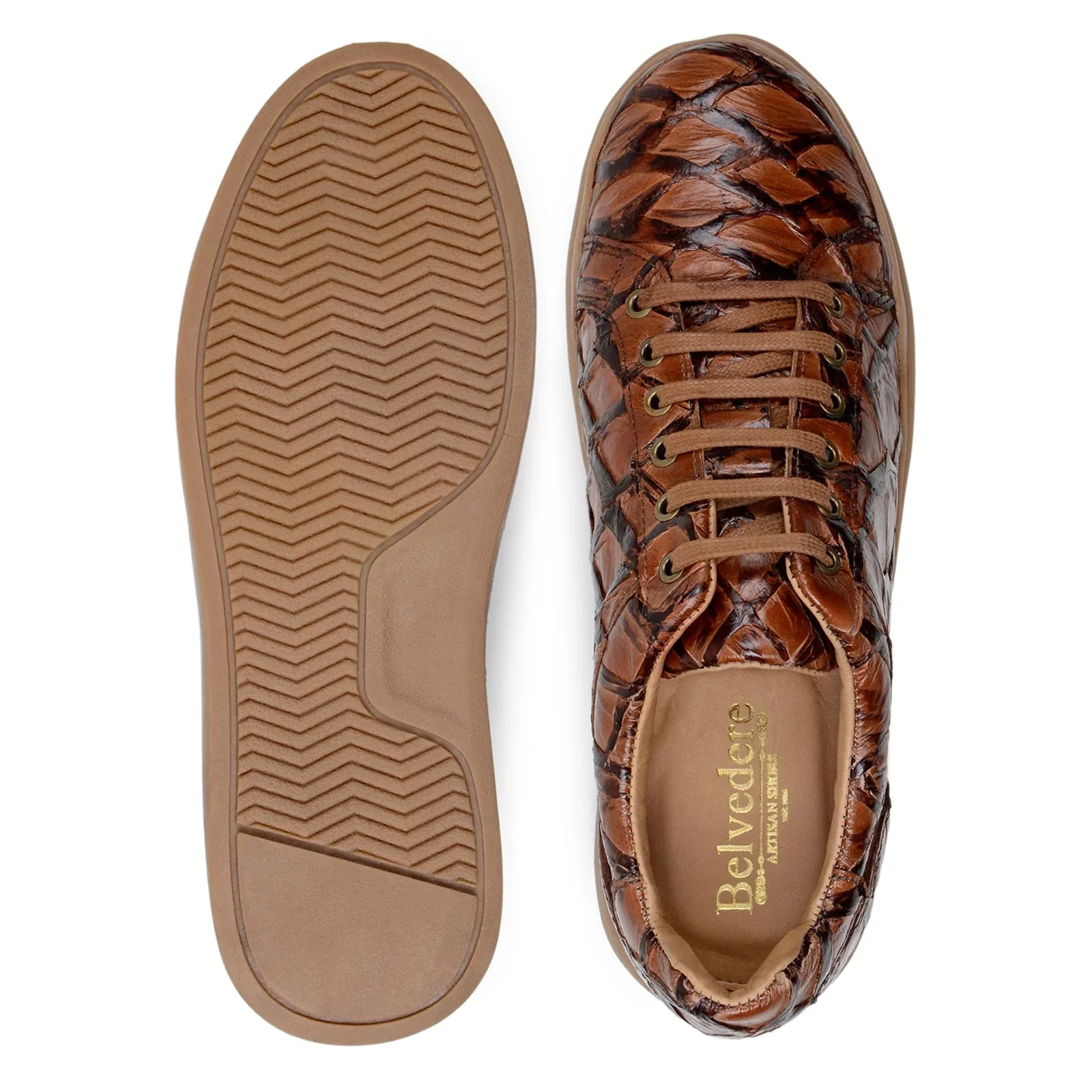 Men's Belvedere Kingstone Genuine Pirarucu Dress Sneaker in Almond Tan - Image 6