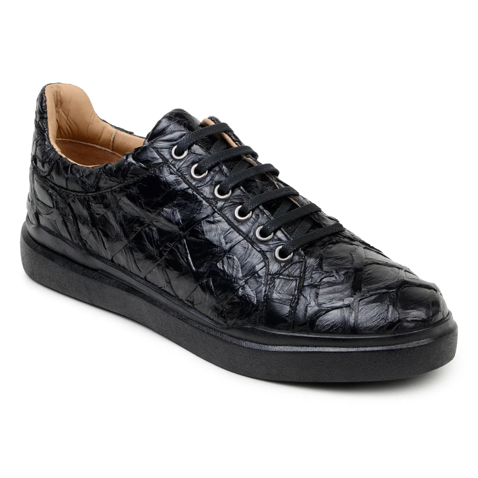 Men's Belvedere Kingstone Genuine Pirarucu Dress Sneaker in Black - Image 2
