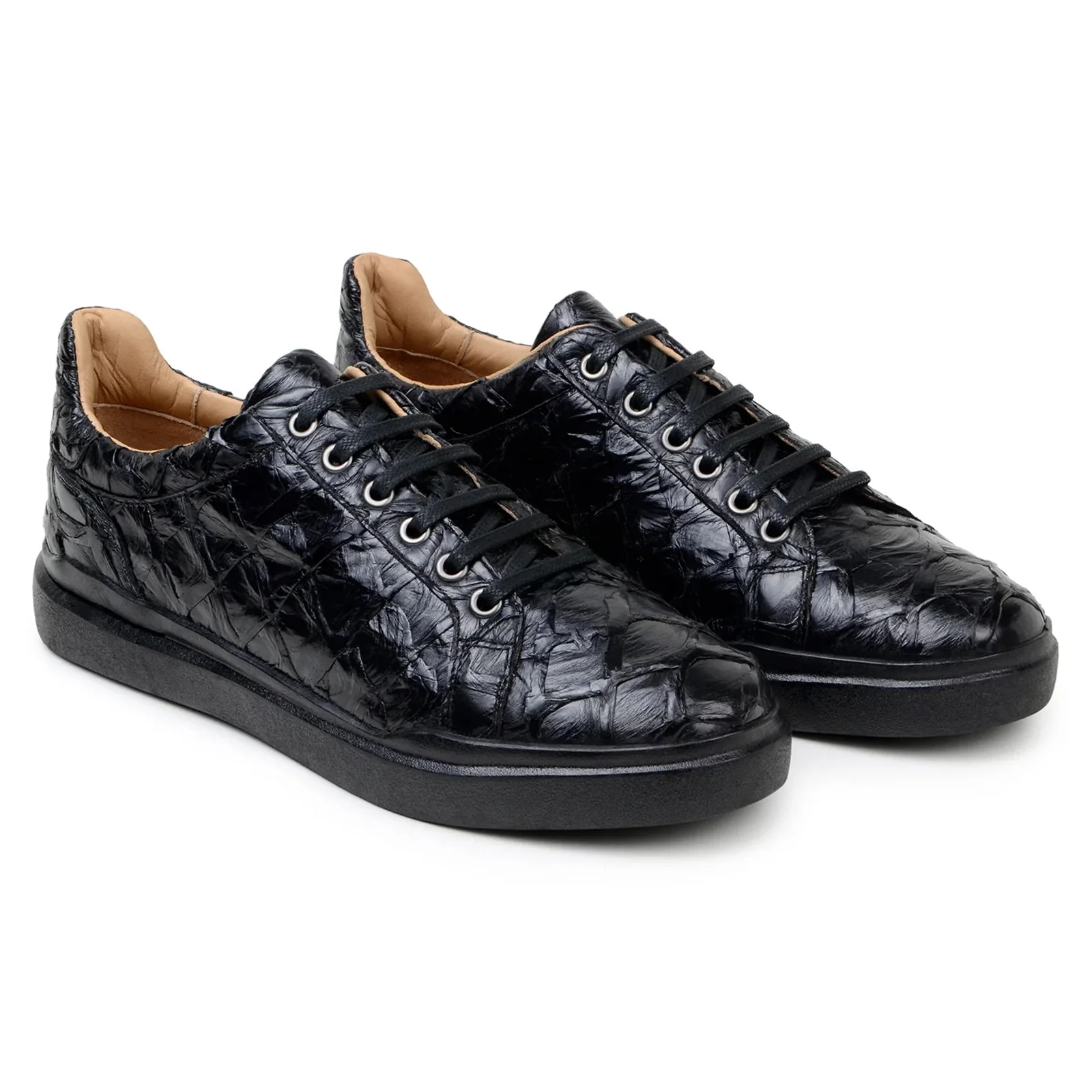 Men's Belvedere Kingstone Genuine Pirarucu Dress Sneaker in Black - Image 3