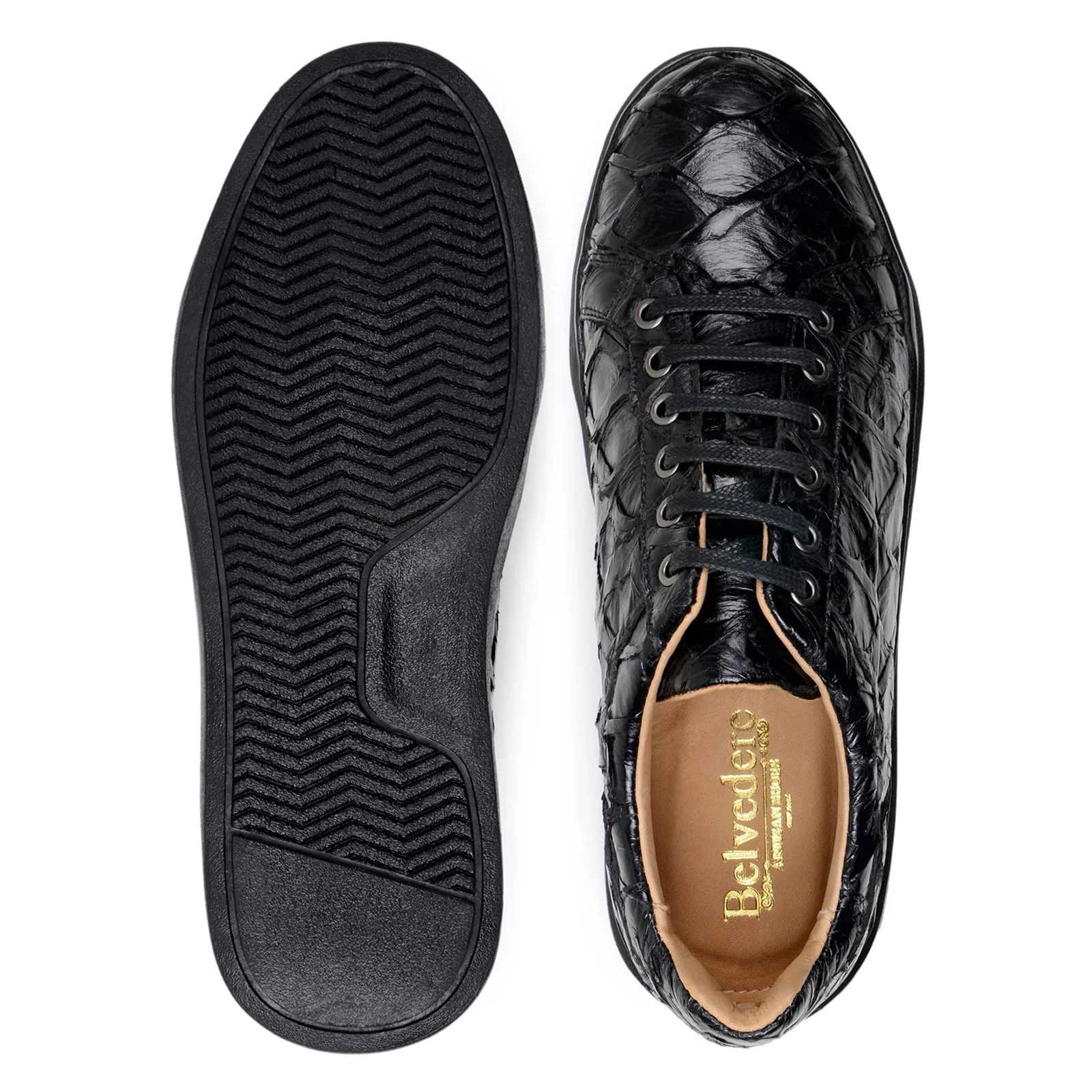 Men's Belvedere Kingstone Genuine Pirarucu Dress Sneaker in Black - Image 6