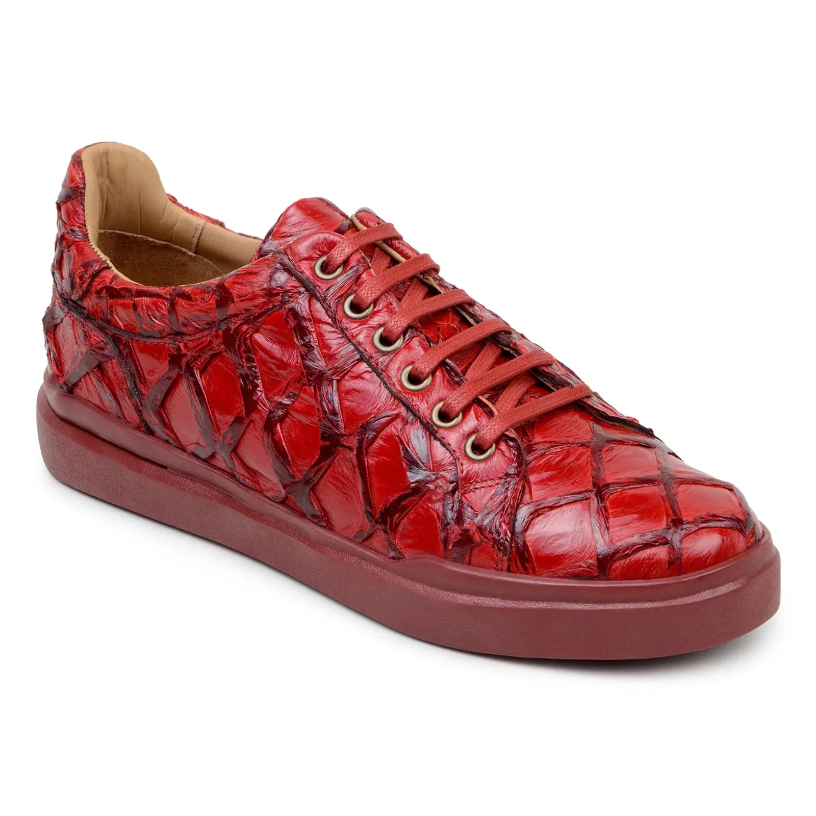 Men's Belvedere Kingstone Genuine Pirarucu Dress Sneaker in Red - Image 2