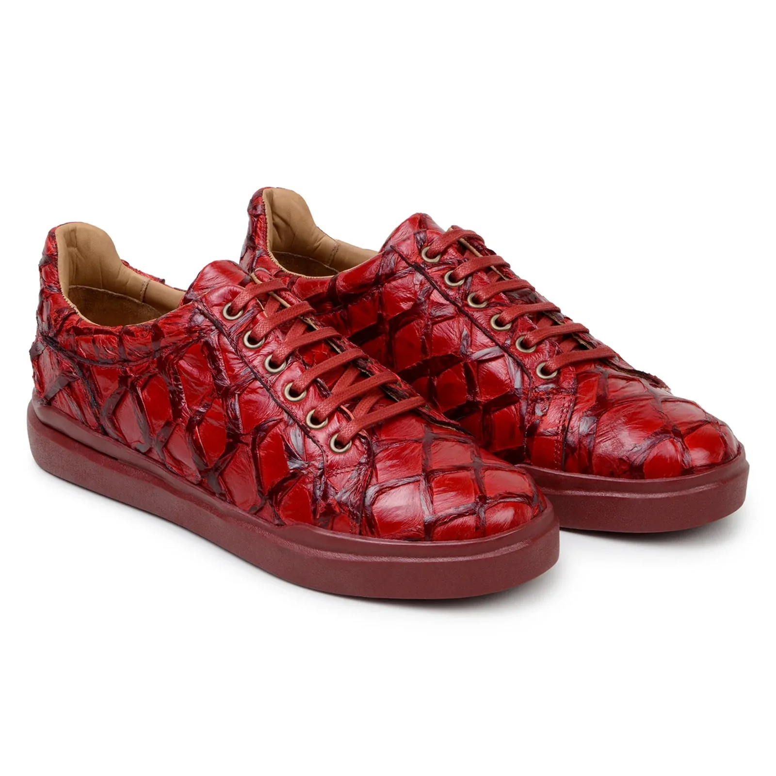 Men's Belvedere Kingstone Genuine Pirarucu Dress Sneaker in Red - Image 3