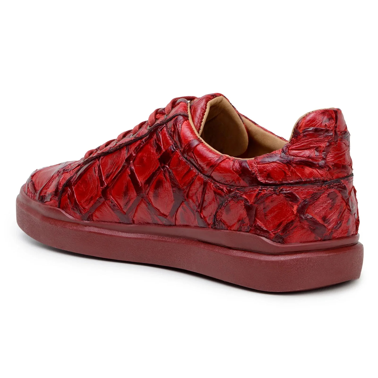 Men's Belvedere Kingstone Genuine Pirarucu Dress Sneaker in Red - Image 4