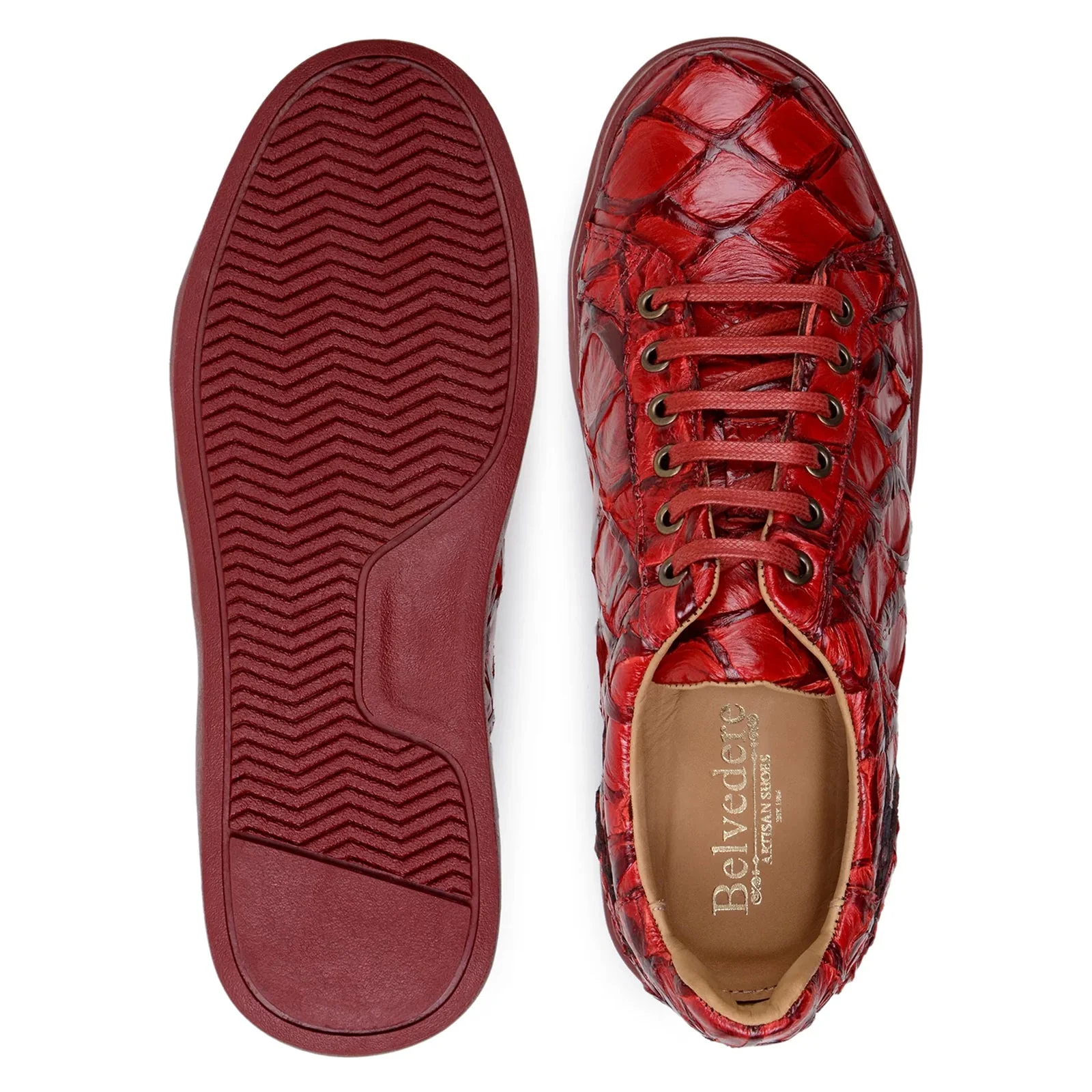 Men's Belvedere Kingstone Genuine Pirarucu Dress Sneaker in Red - Image 6