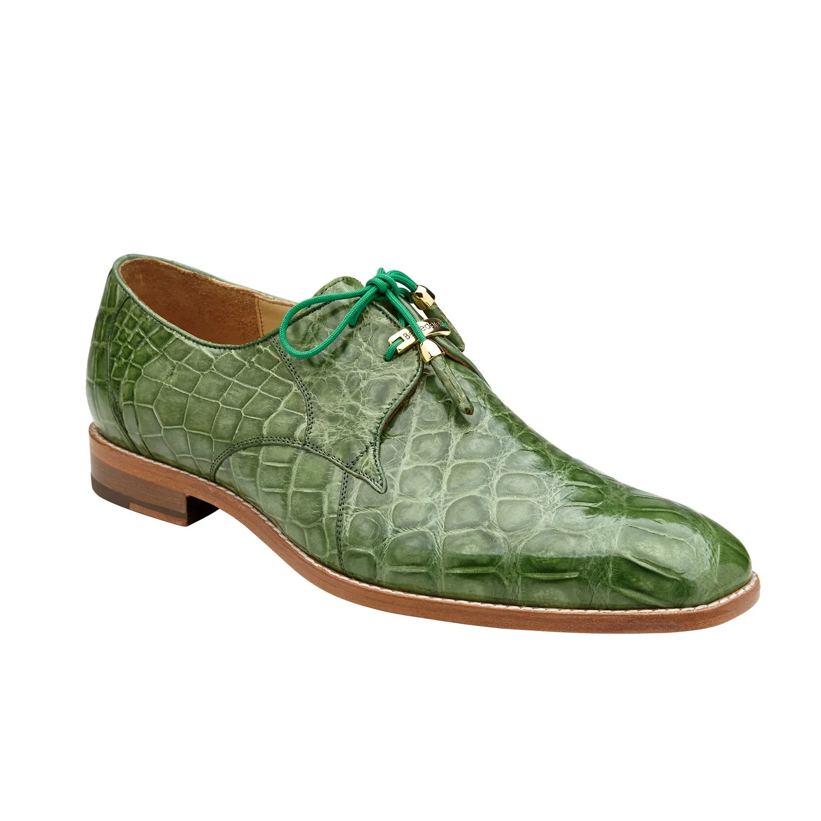 Men's Belvedere Lago Genuine Alligator Plain Toe Dress Shoe in Pistachio Green - Image 2