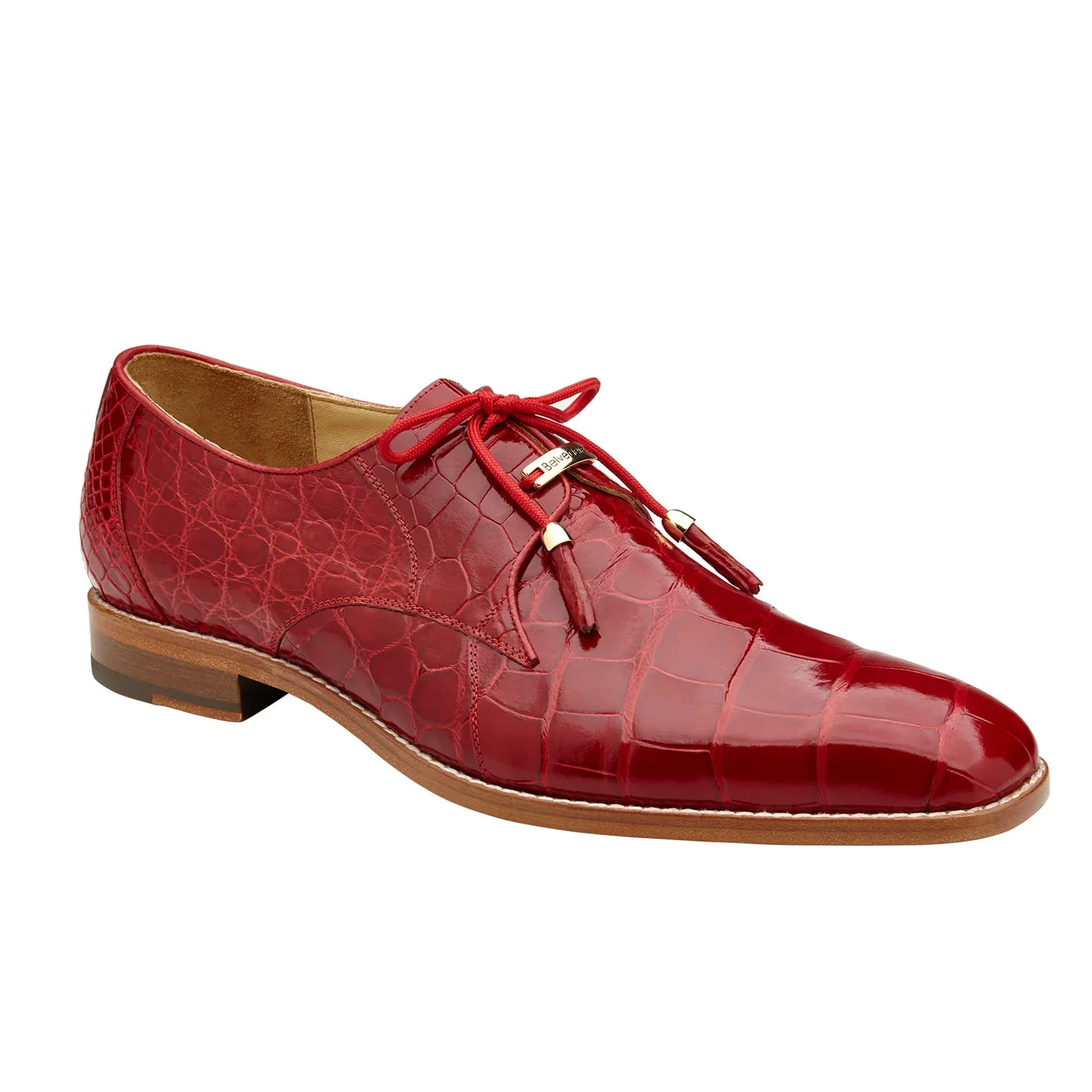 Men's Belvedere Lago Genuine Alligator Plain Toe Dress Shoe in Red - Image 2