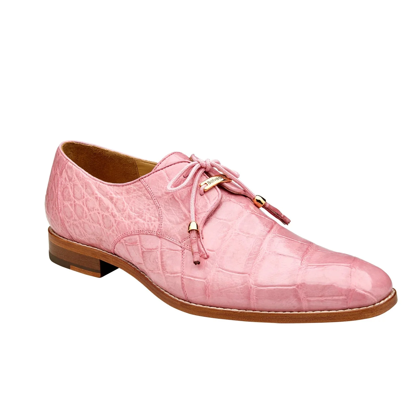 Men's Belvedere Lago Genuine Alligator Plain Toe Dress Shoe in Rose Pink - Image 2