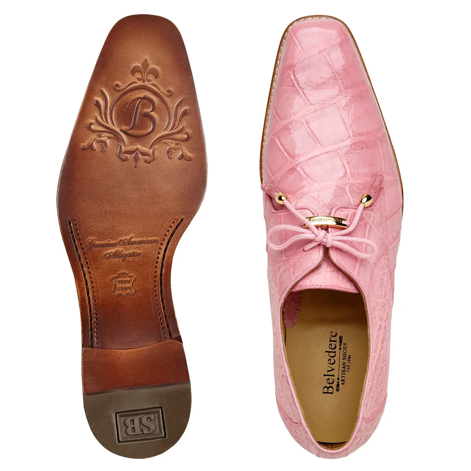 Men's Belvedere Lago Genuine Alligator Plain Toe Dress Shoe in Rose Pink - Image 3