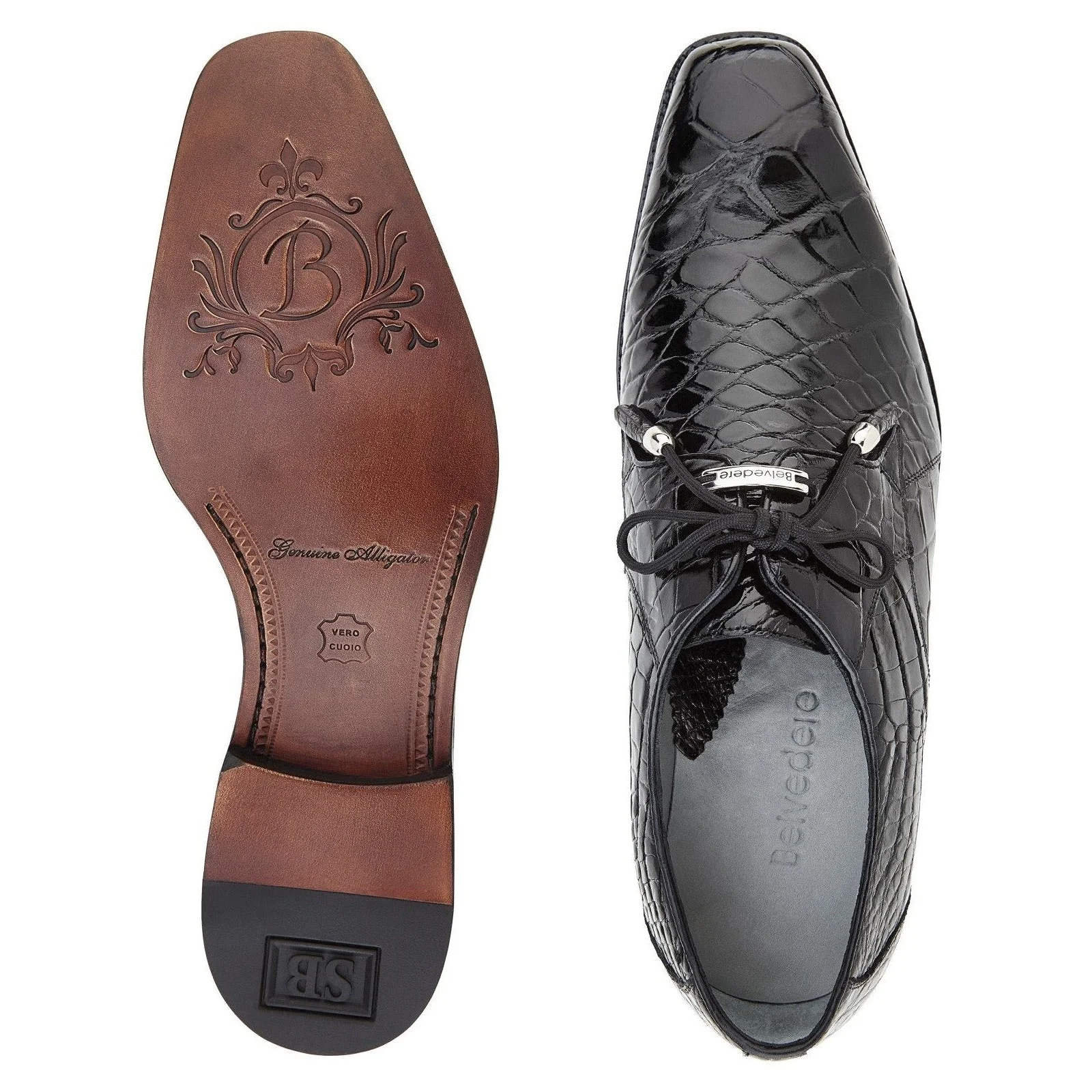Men's Belvedere Lago Plain Toe American Alligator Dress Shoe in Black - Image 3