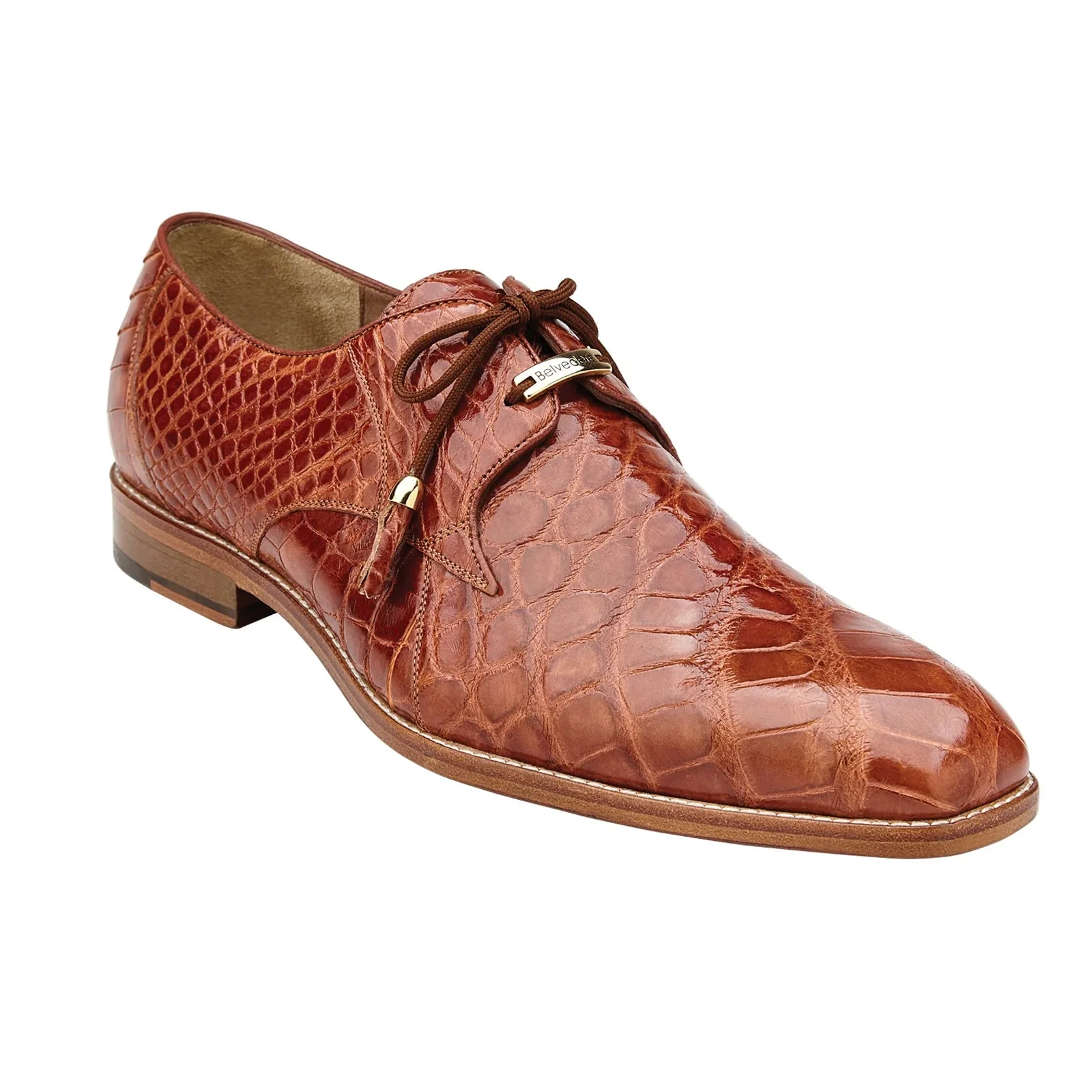 Men's Belvedere Lago Plain Toe American Alligator Dress Shoe in Cognac - Image 2