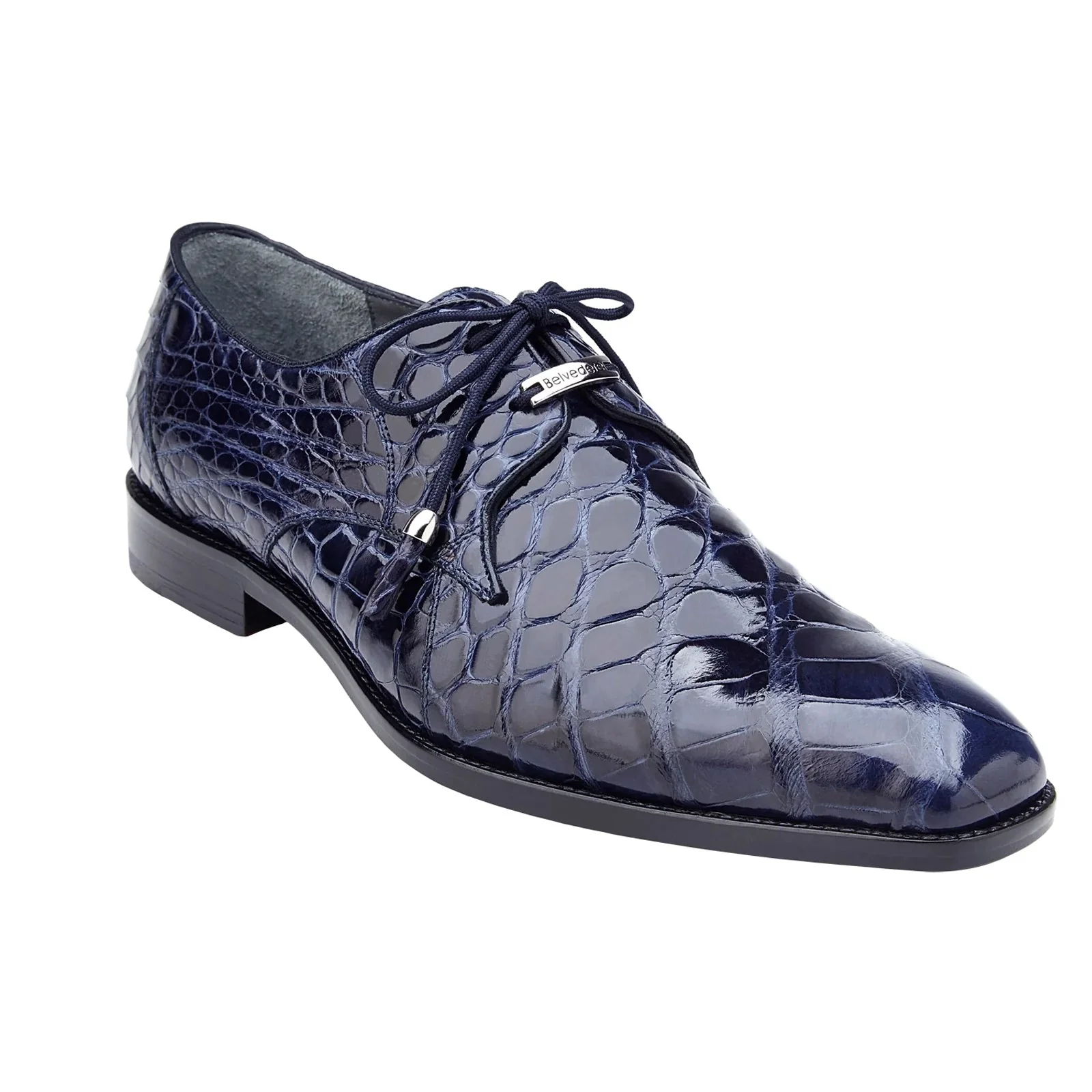 Men's Belvedere Lago Plain Toe American Alligator Dress Shoe in Navy - Image 2