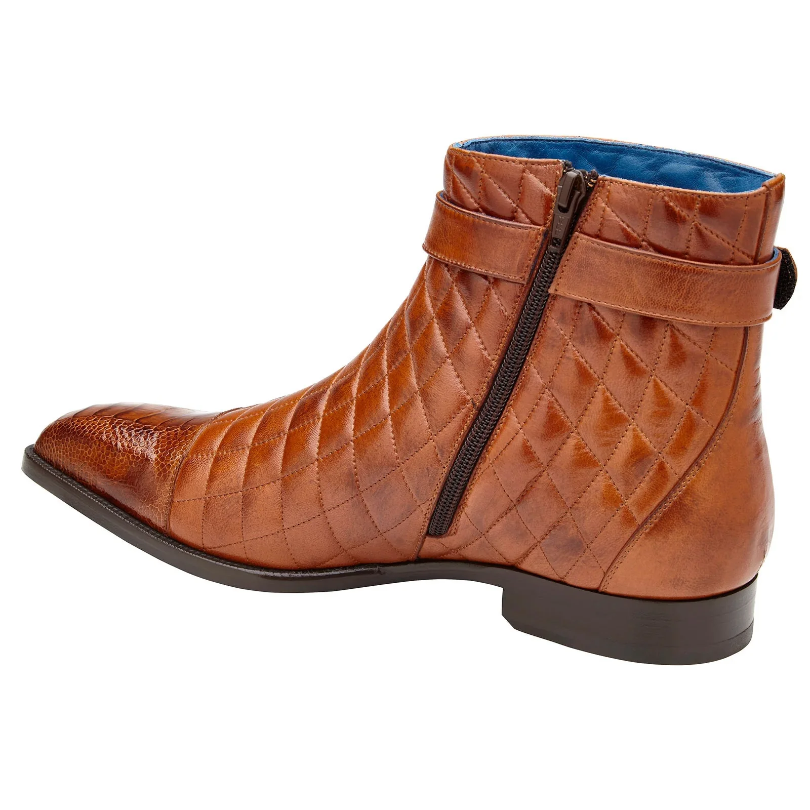 Men's Belvedere Libero Quilted Leather & Ostrich Leg Cap Toe Chelsea Boot in Almond - Image 3