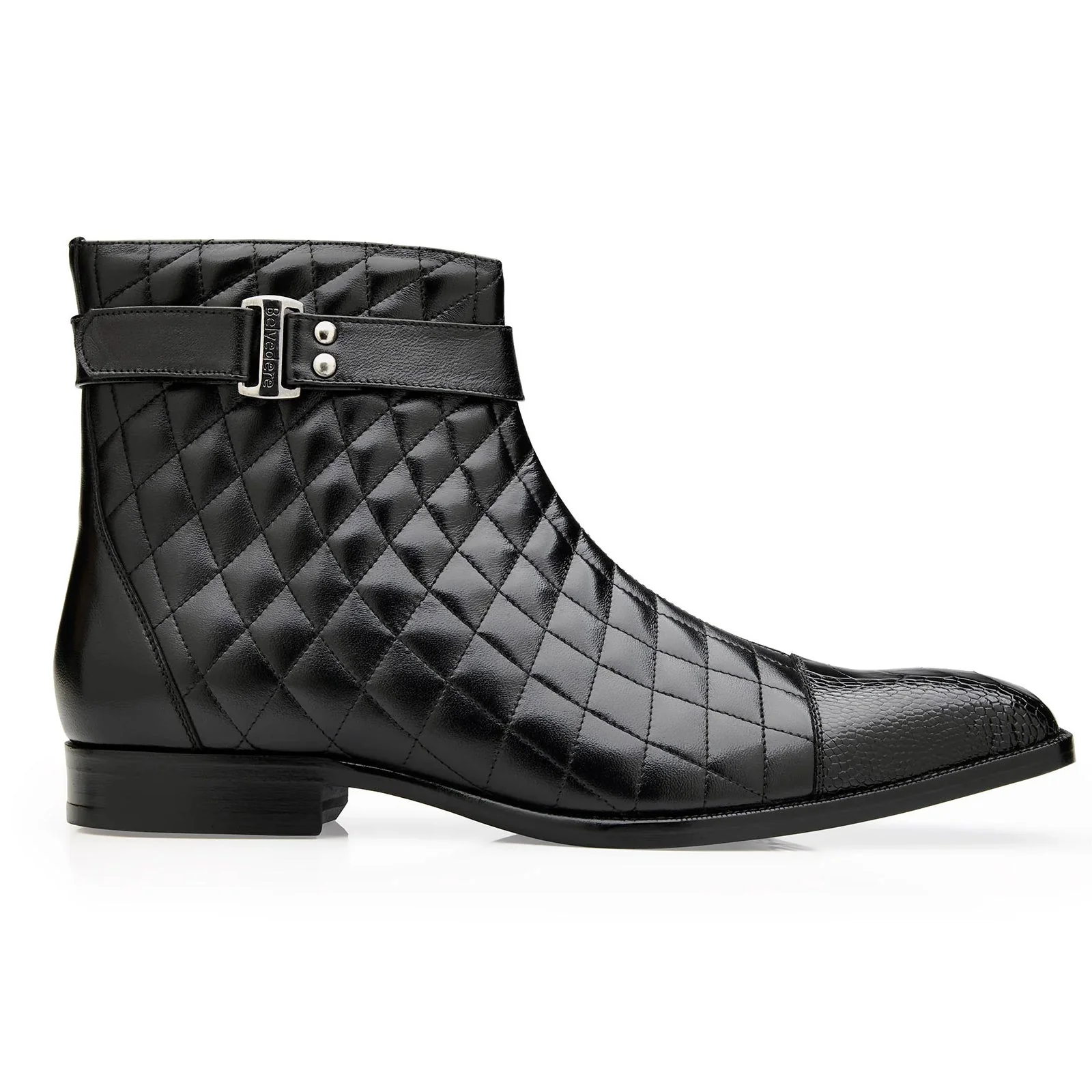 Men's Belvedere Libero Quilted Leather & Ostrich Leg Cap Toe Chelsea Boot in Black