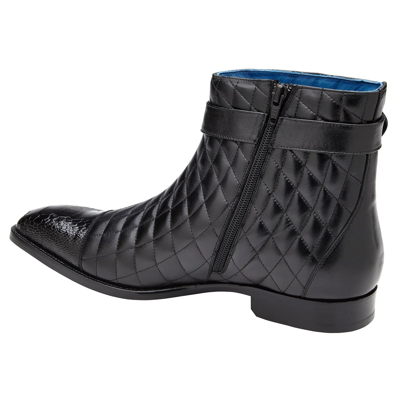Men's Belvedere Libero Quilted Leather & Ostrich Leg Cap Toe Chelsea Boot in Black - Image 3