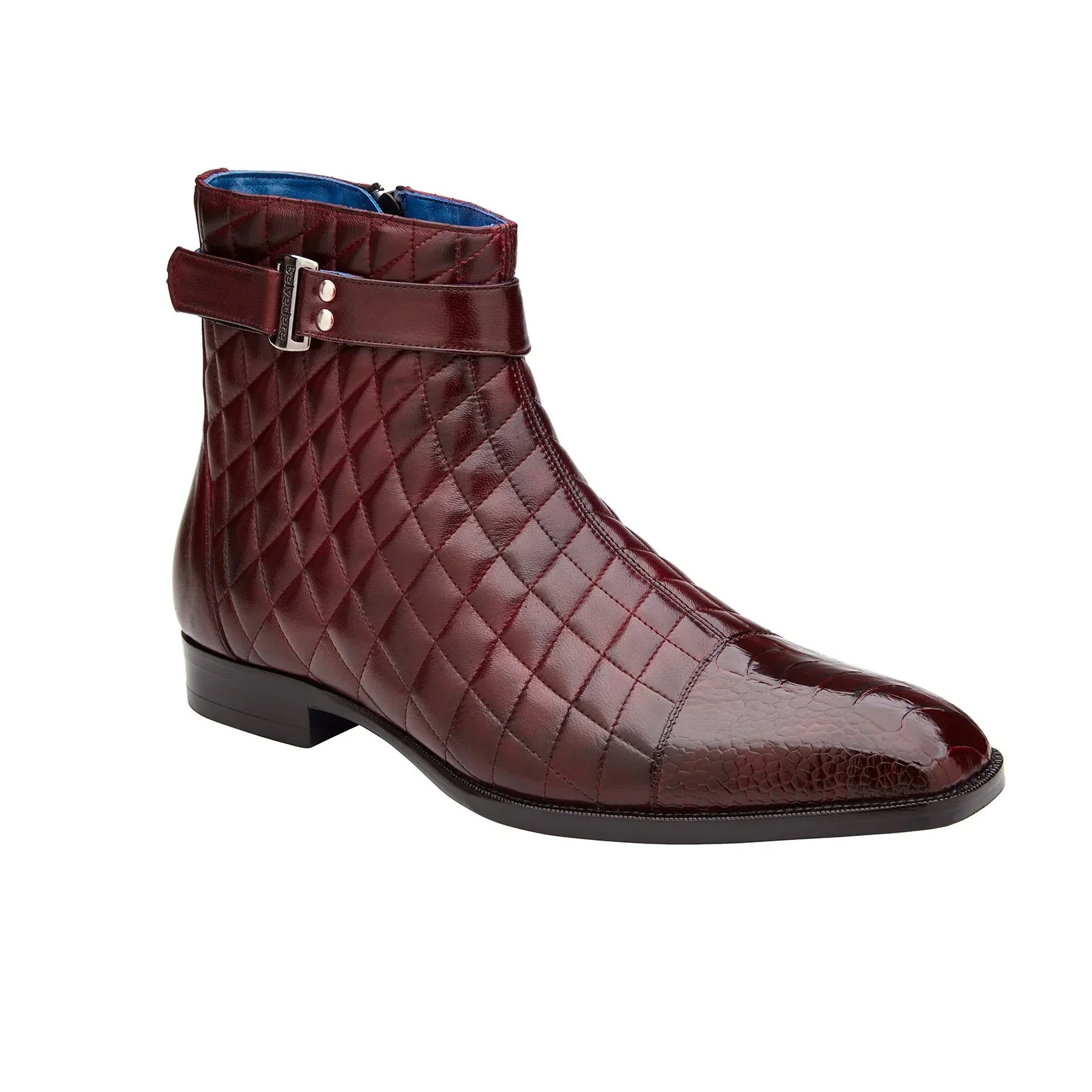 Men's Belvedere Libero Quilted Leather & Ostrich Leg Cap Toe Chelsea Boot in Burgundy - Image 2
