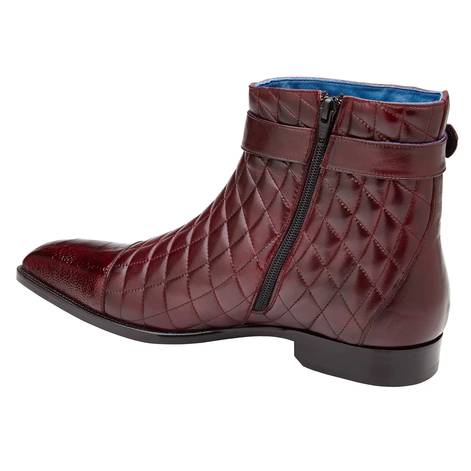 Men's Belvedere Libero Quilted Leather & Ostrich Leg Cap Toe Chelsea Boot in Burgundy - Image 3