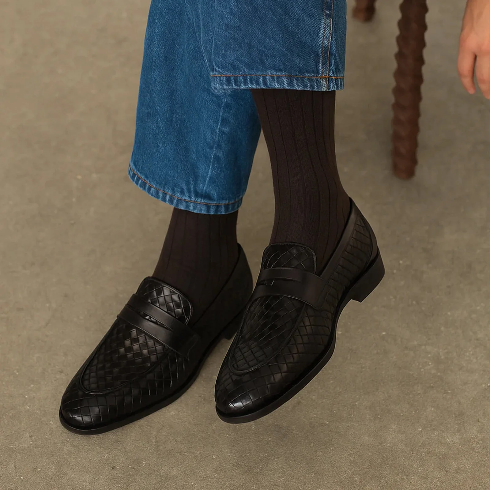 Men's Belvedere Luca Italian Calf Leather Slip on Penny Loafer in Black - Image 4