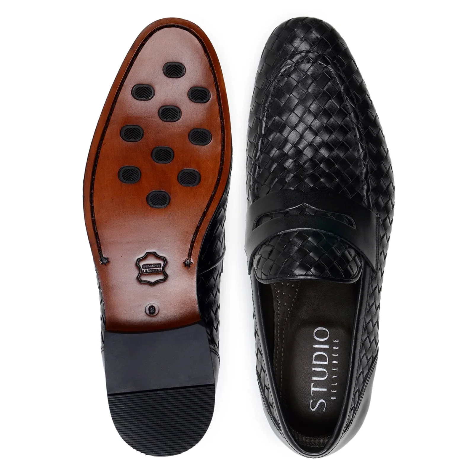 Men's Belvedere Luca Italian Calf Leather Slip on Penny Loafer in Black - Image 7