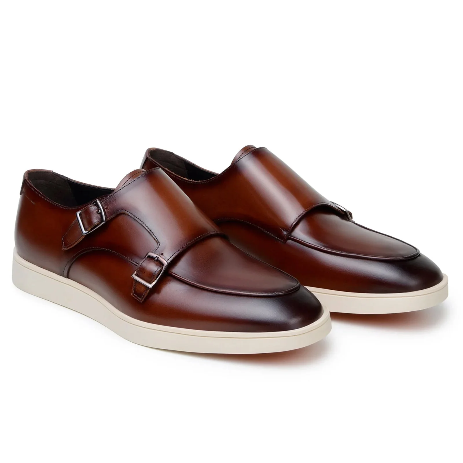 Men's Belvedere Marcio Nappa Leather Double Monkstrap Casual Dress Shoe in Cognac - Image 2