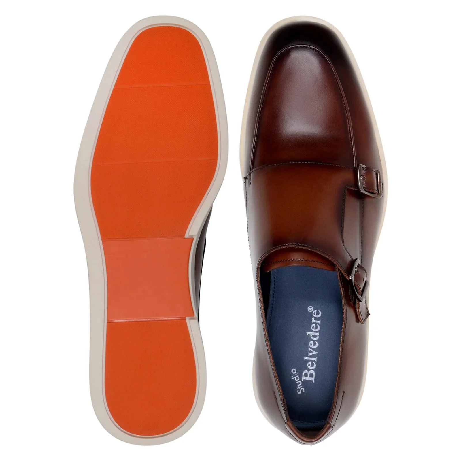Men's Belvedere Marcio Nappa Leather Double Monkstrap Casual Dress Shoe in Cognac - Image 5