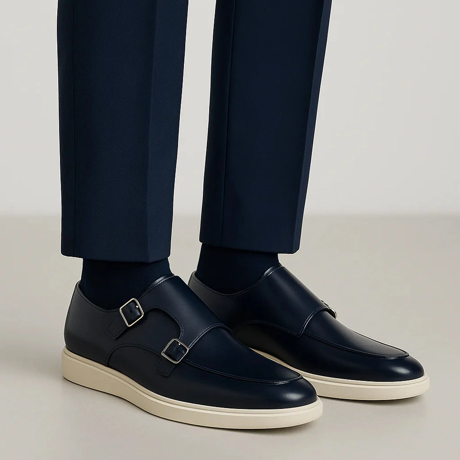 Men's Belvedere Marcio Nappa Leather Double Monkstrap Casual Dress Shoe in Navy - Image 3
