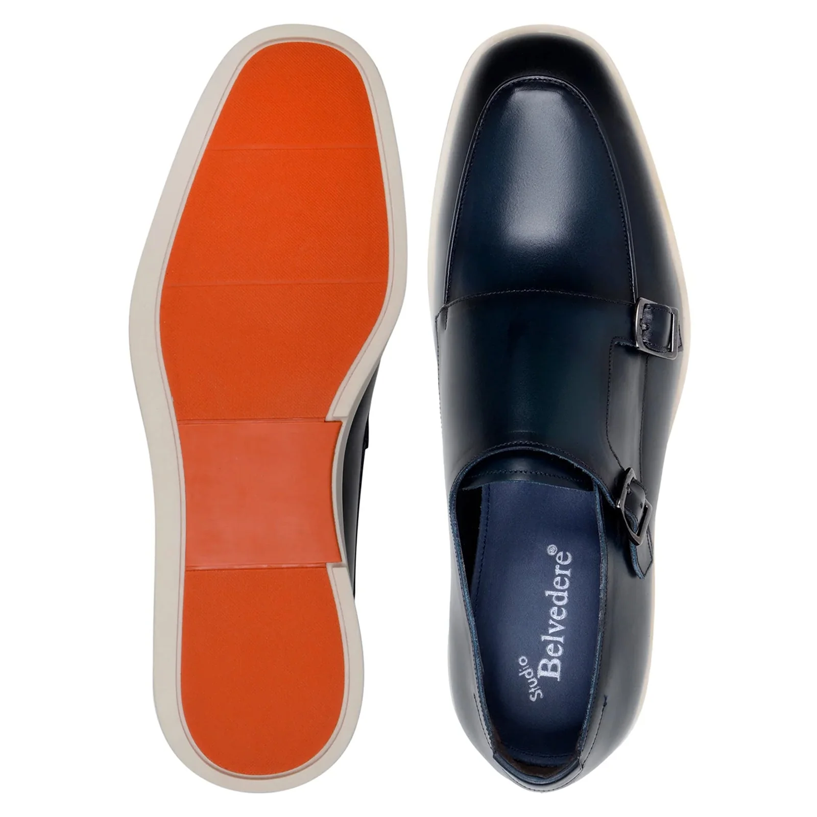 Men's Belvedere Marcio Nappa Leather Double Monkstrap Casual Dress Shoe in Navy - Image 6