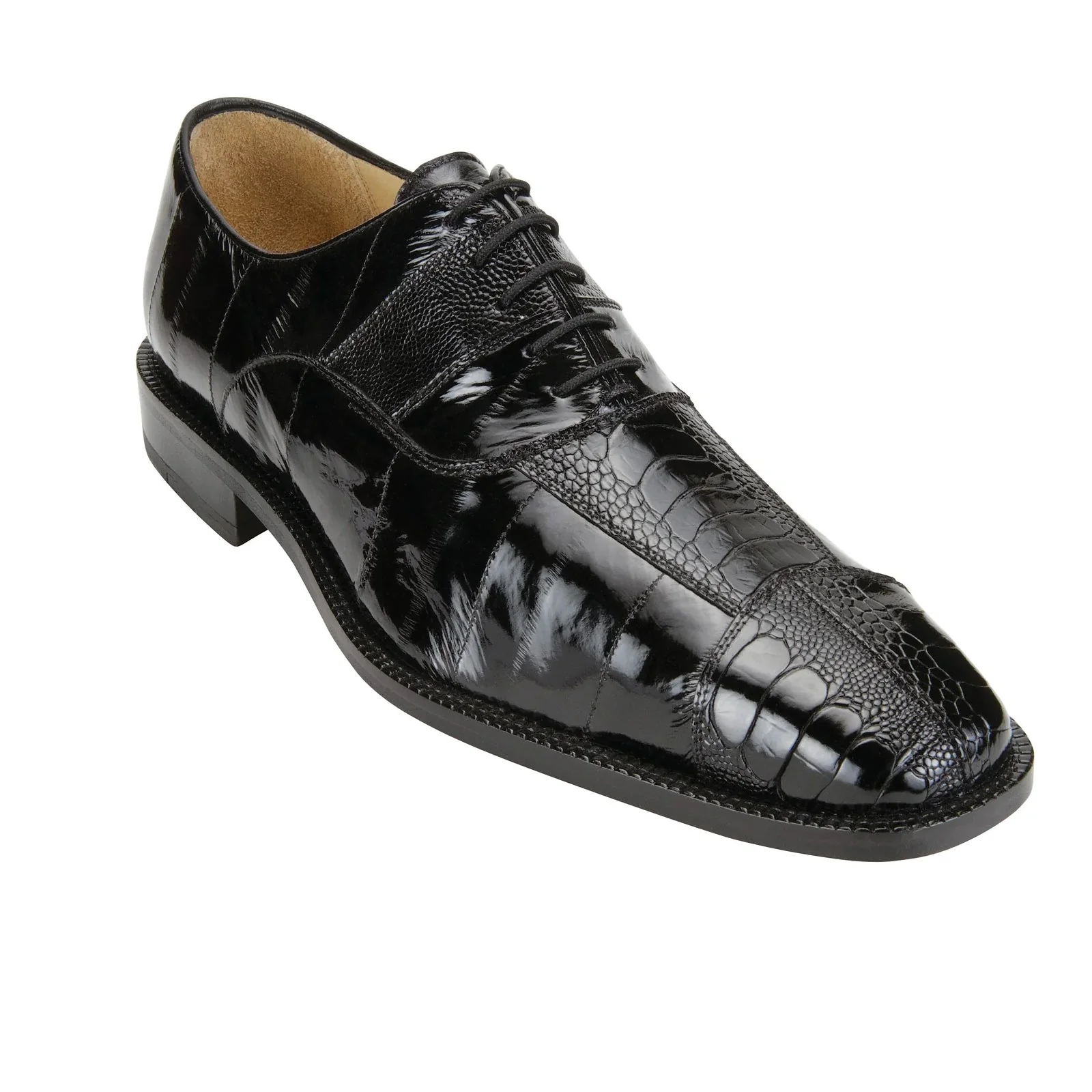 Men's Belvedere Mare Ostrich Leg & Eel Skin Dress Shoe in Black - Image 2