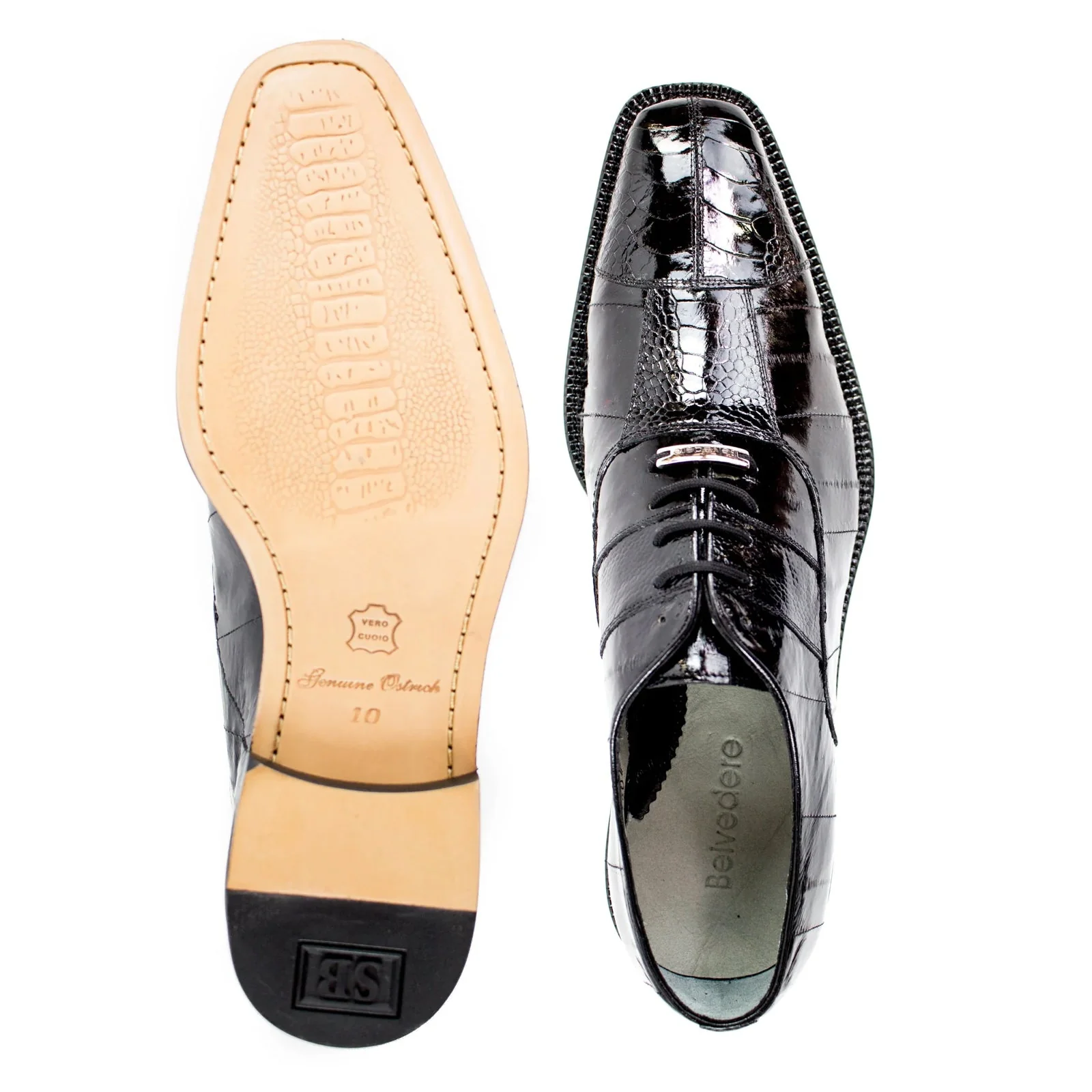 Men's Belvedere Mare Ostrich Leg & Eel Skin Dress Shoe in Black - Image 3