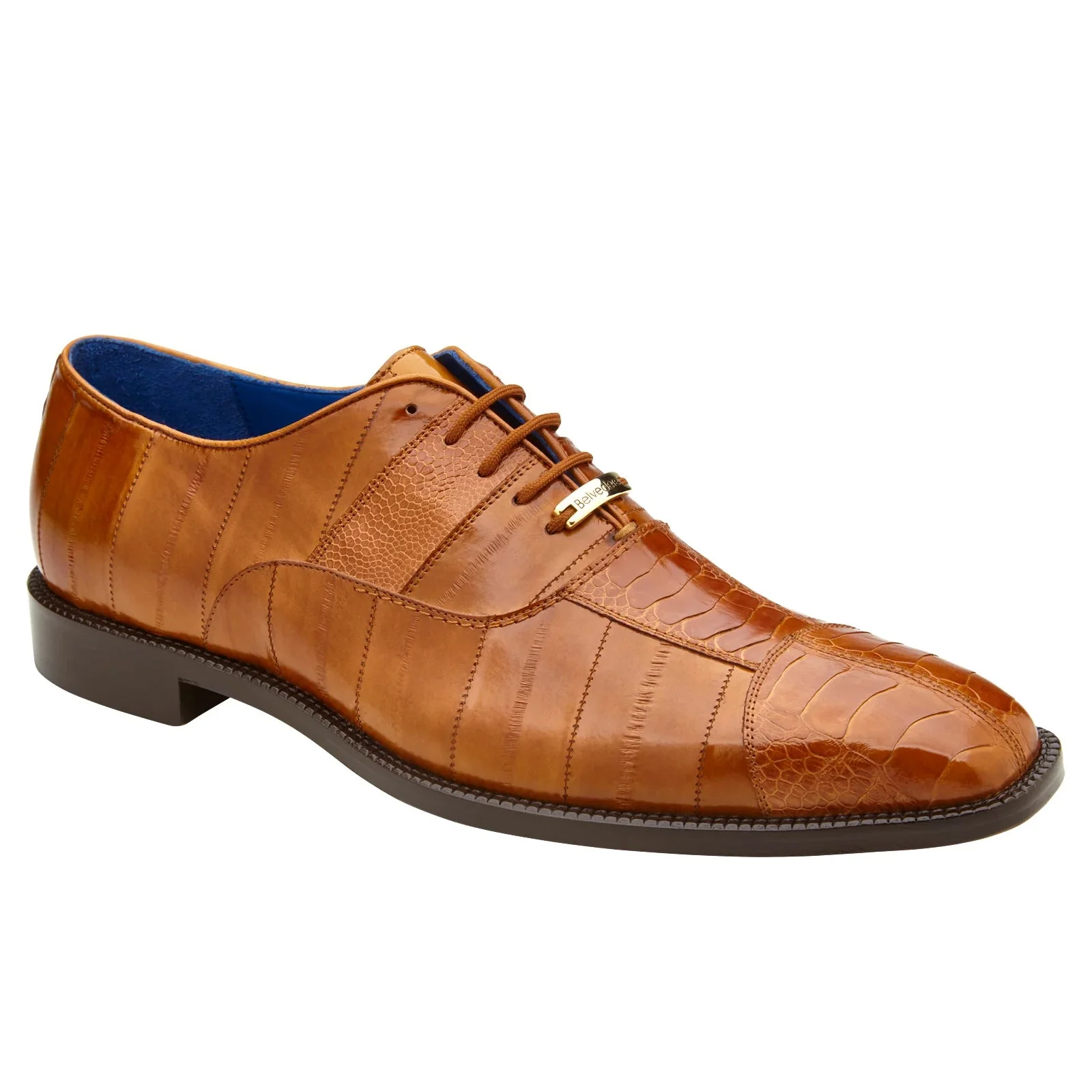 Men's Belvedere Mare Ostrich Leg & Eel Skin Dress Shoe in Camel - Image 2