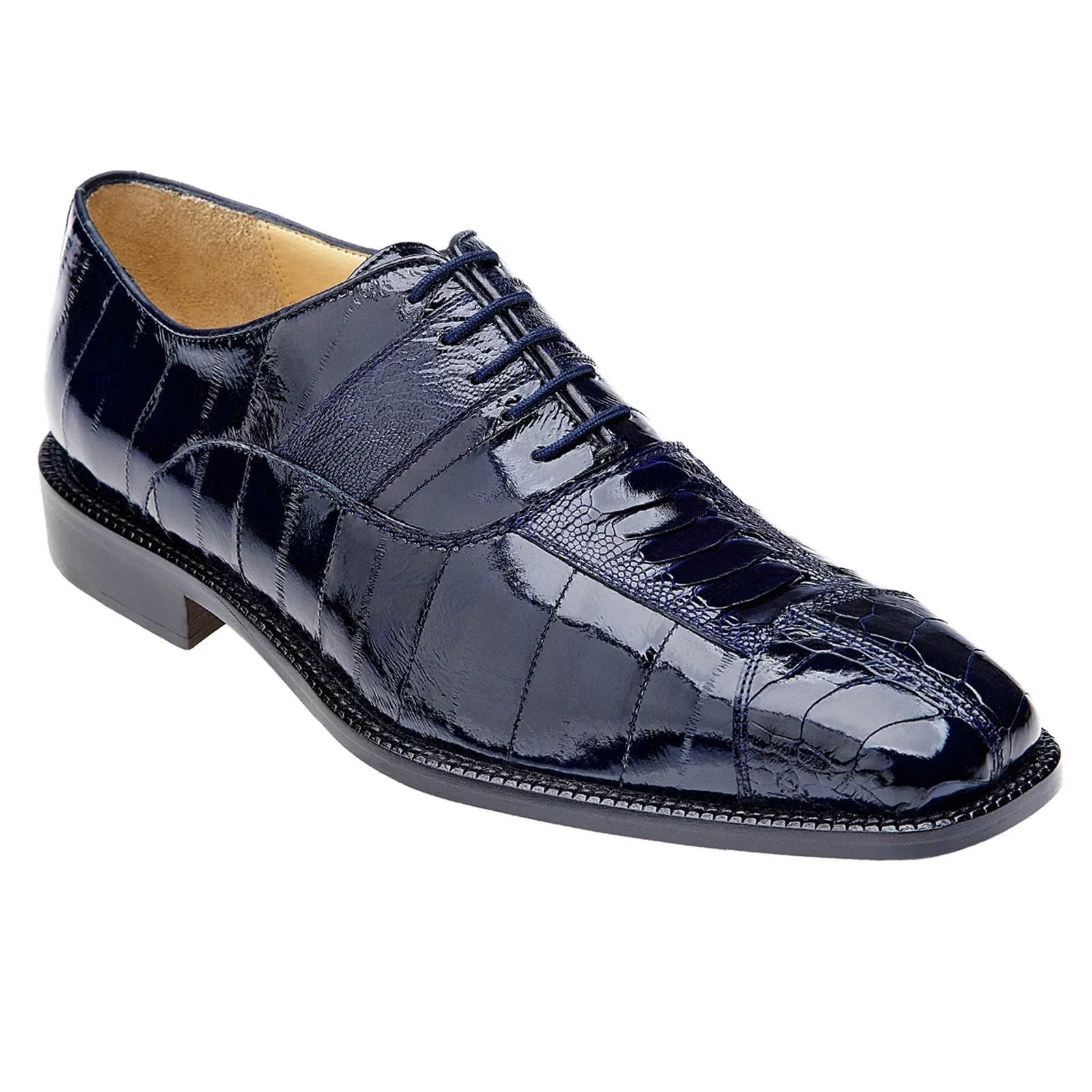 Men's Belvedere Mare Ostrich Leg & Eel Skin Dress Shoe in Navy Blue - Image 2