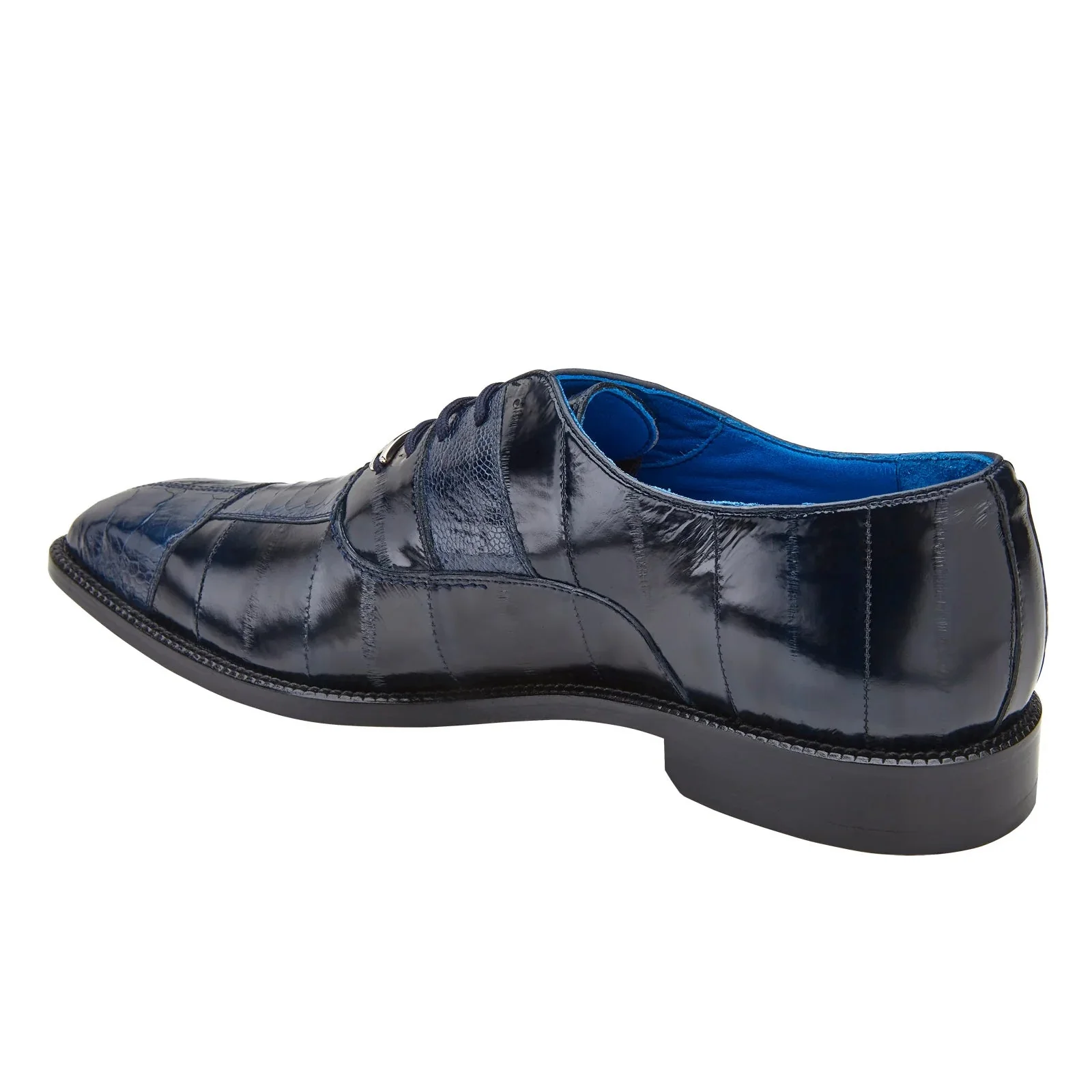 Men's Belvedere Mare Ostrich Leg & Eel Skin Dress Shoe in Navy Blue - Image 4