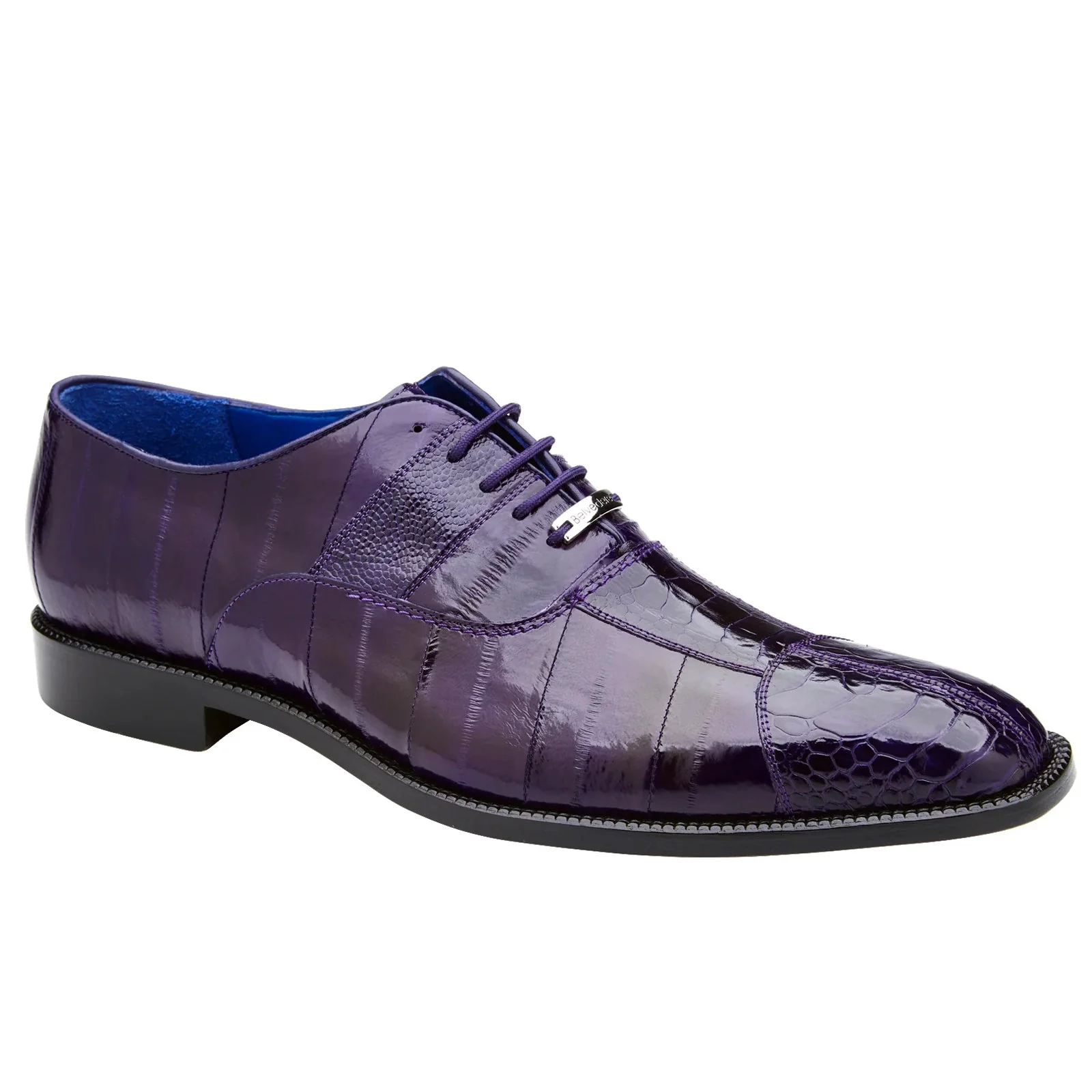 Men's Belvedere Mare Ostrich Leg & Eel Skin Dress Shoe in Purple - Image 2