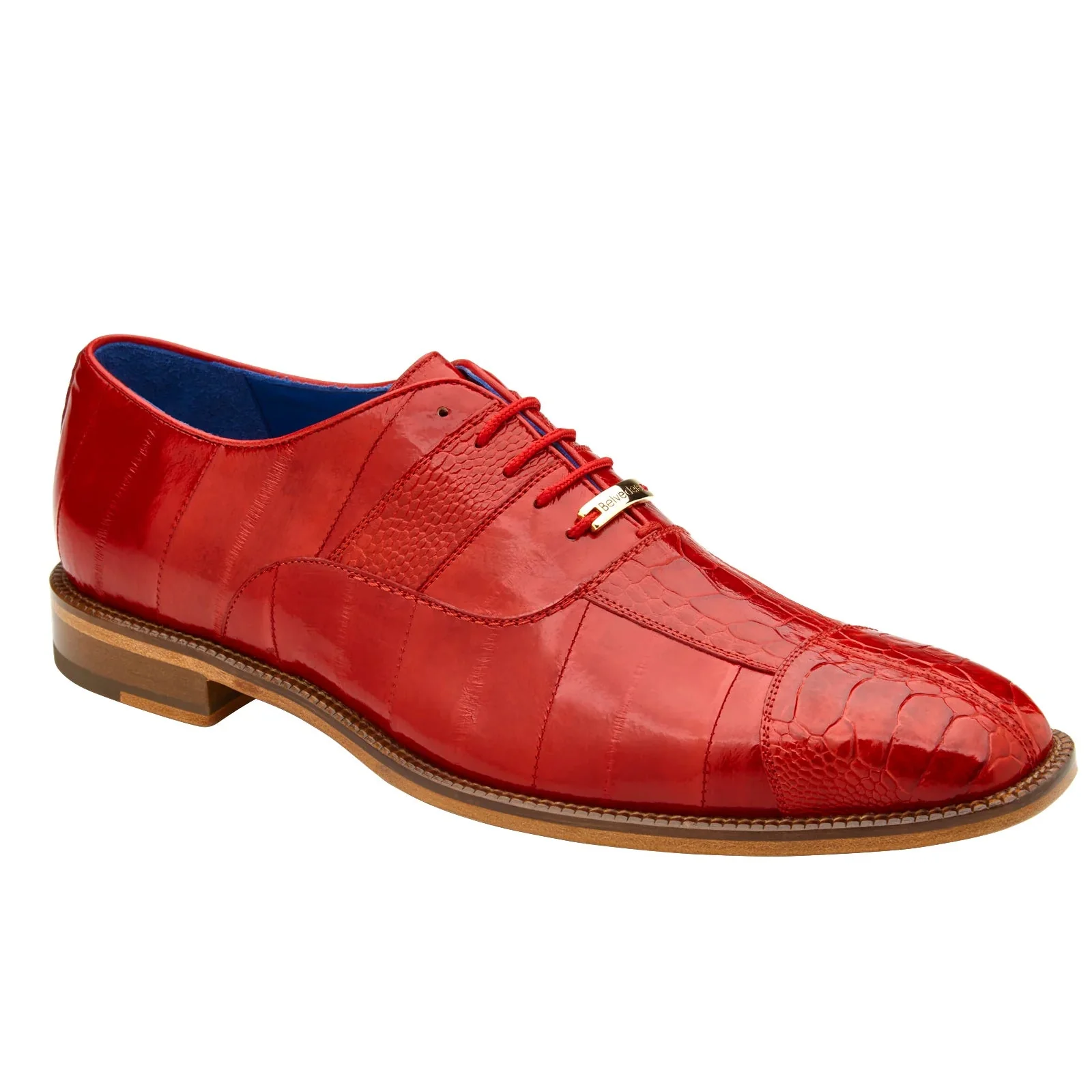 Men's Belvedere Mare Ostrich Leg & Eel Skin Dress Shoe in Red - Image 2