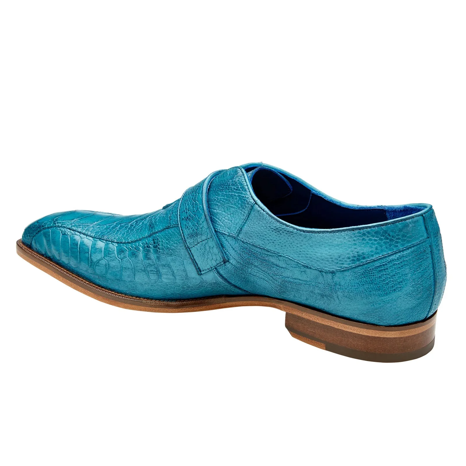Men's Belvedere Marte Ostrich Leg Monk Strap Dress Shoe in Ocean Blue & Brandy - Image 3