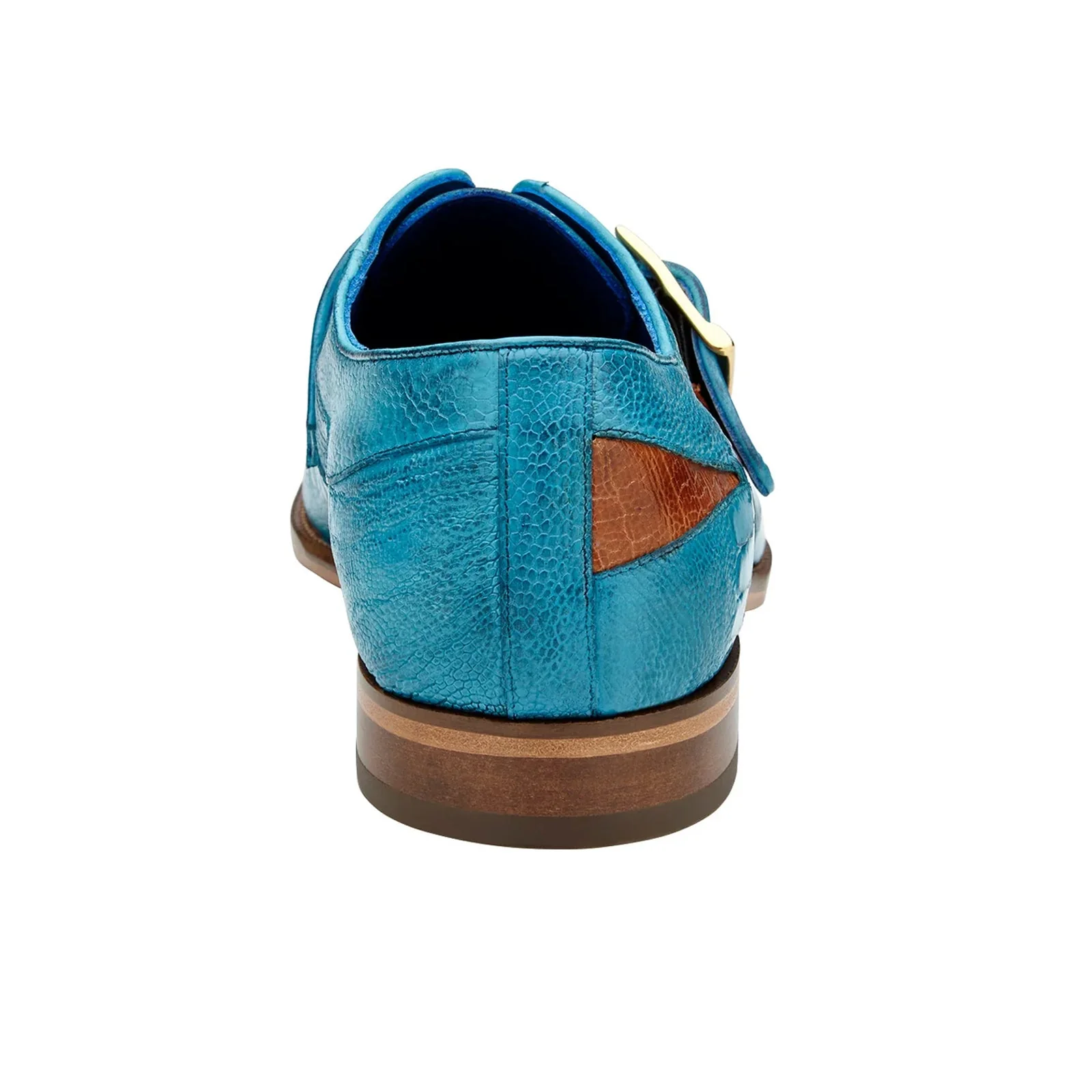 Men's Belvedere Marte Ostrich Leg Monk Strap Dress Shoe in Ocean Blue & Brandy - Image 4