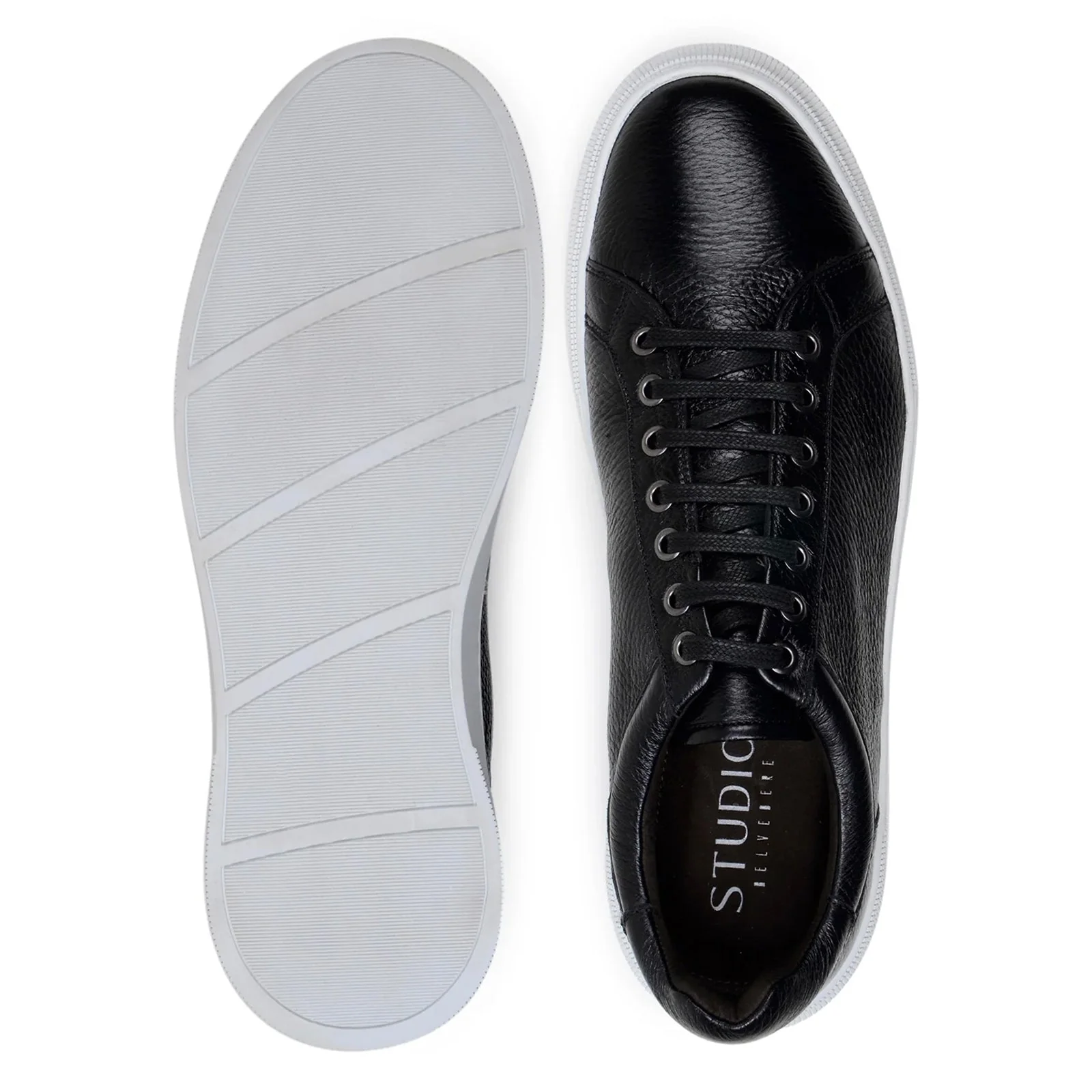 Men's Belvedere Matteo Deerskin Leather Dress Tennis Shoe in Black - Image 7