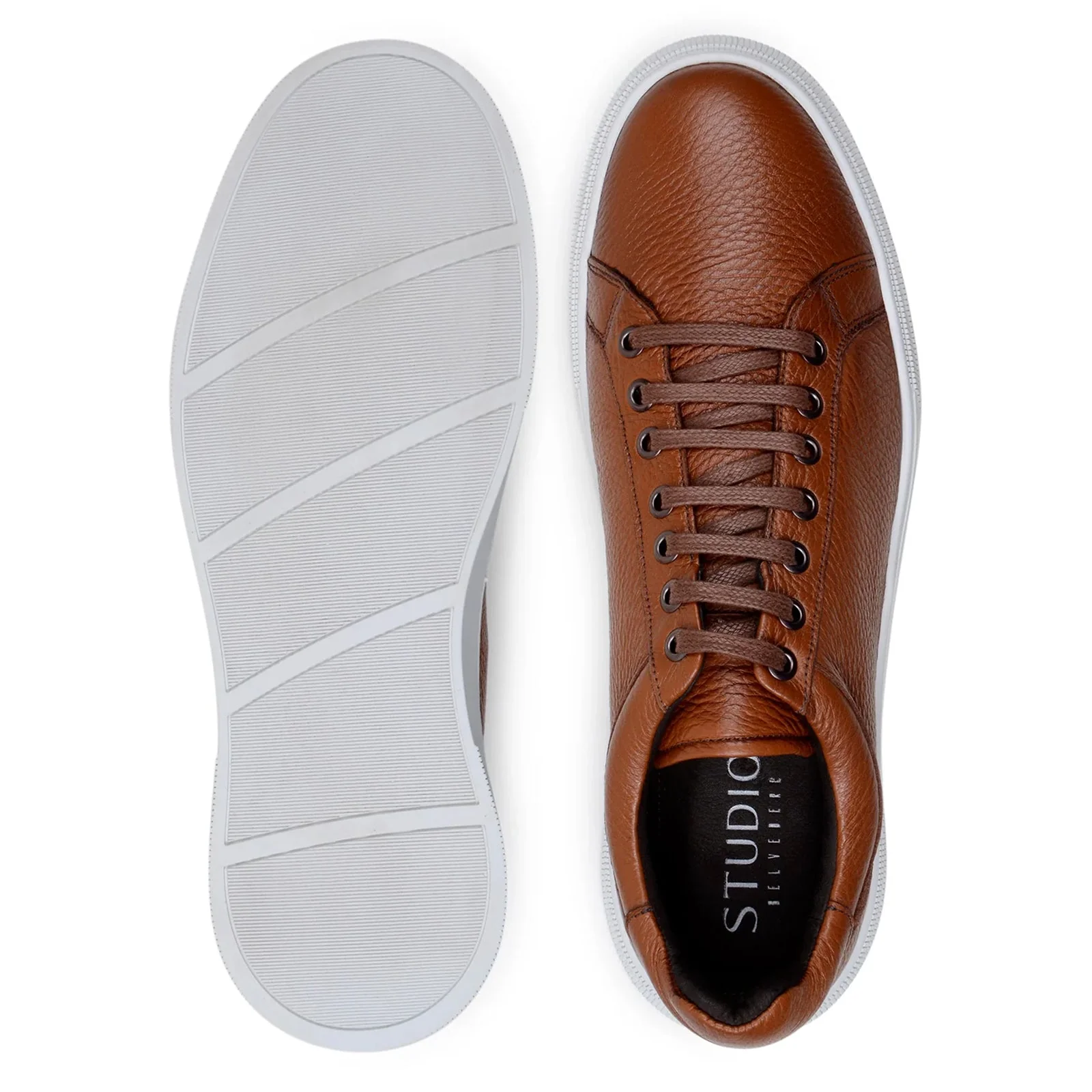 Men's Belvedere Matteo Deerskin Leather Dress Tennis Shoe in Tan - Image 6
