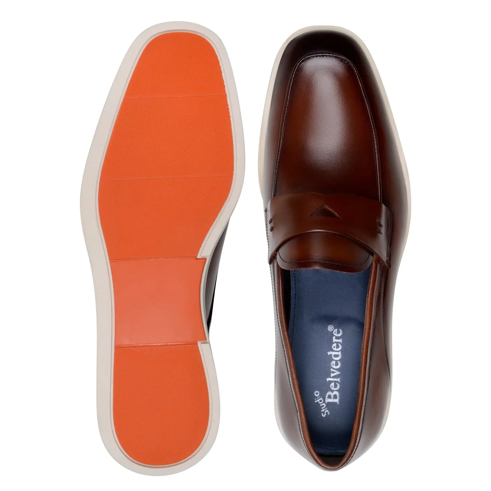 Men's Belvedere Maurizio Nappa Leather Casual Penny Loafer in Cognac - Image 5