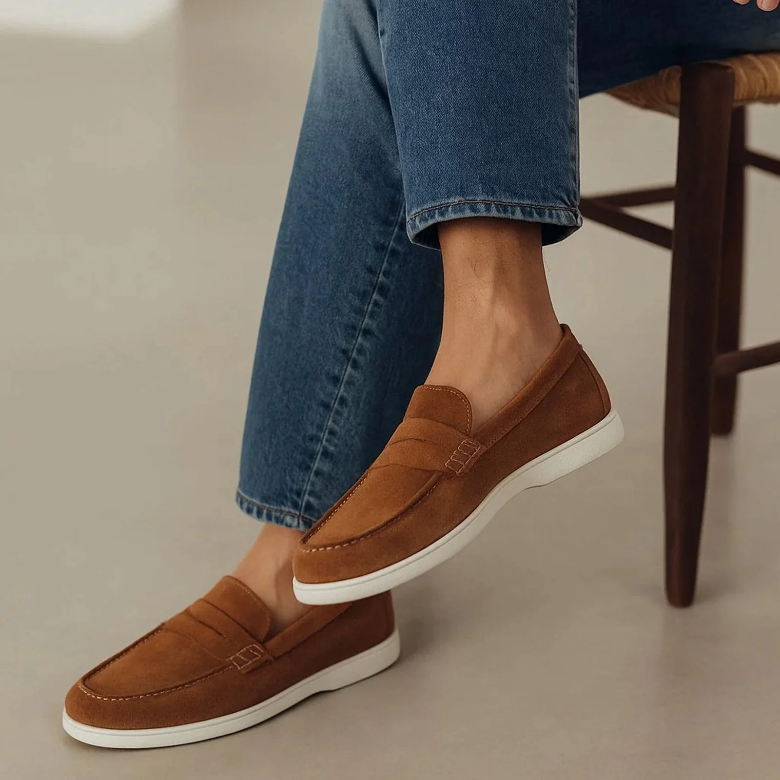 Men's Belvedere Niko Italian Suede Casual Slip on Penny Loafer in Bourbon - Image 4