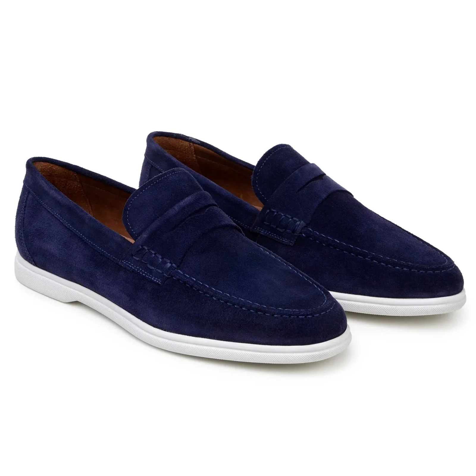 Men's Belvedere Niko Italian Suede Casual Slip on Penny Loafer in Navy - Image 3